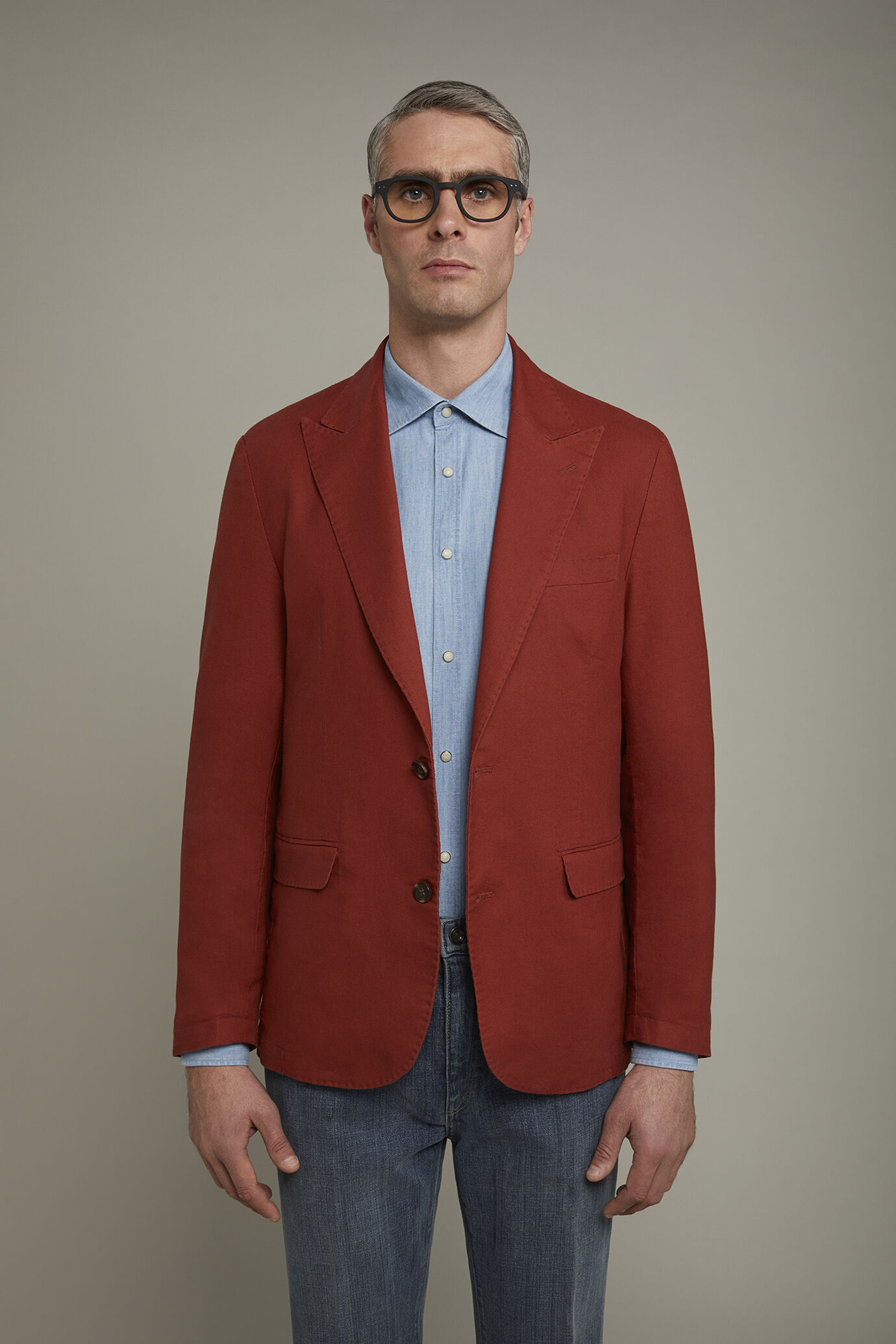 Giacca uomo tessuto lino e cotone sfoderata monopetto con rever a lancia regular fit image number 2