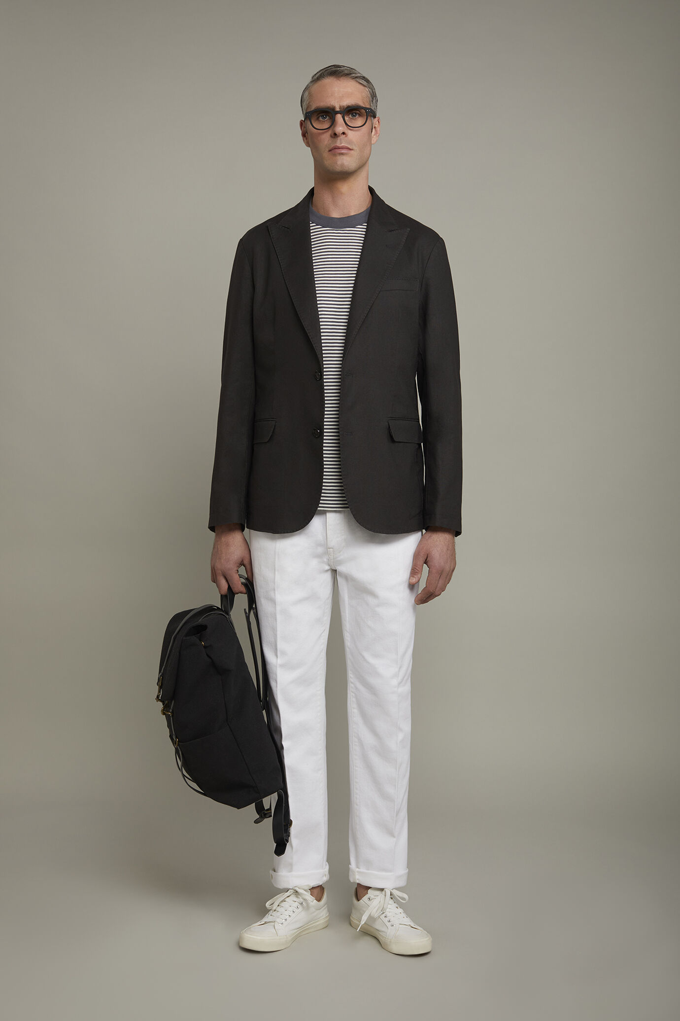 Giacca uomo tessuto lino e cotone sfoderata monopetto con rever a lancia regular fit image number 0