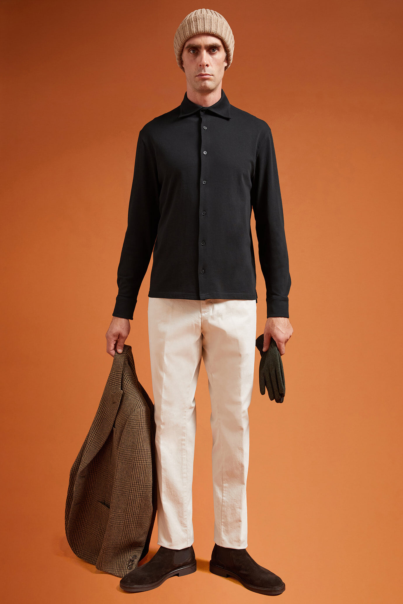 Polo-chemise pour homme à manches longues et col classique, 100% coton, coupe classique image number 1