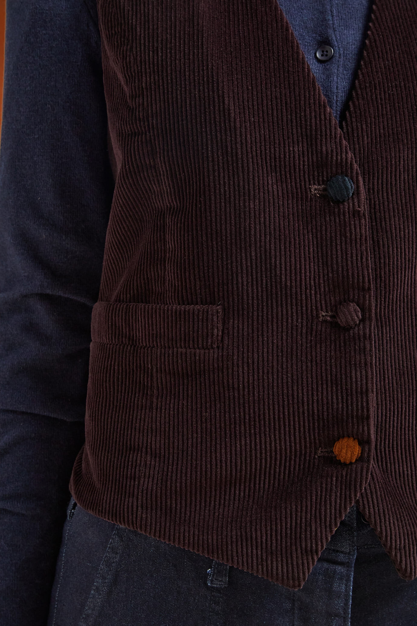 Gilet femme, 100% coton de velours rayé, coupe classique image number 3
