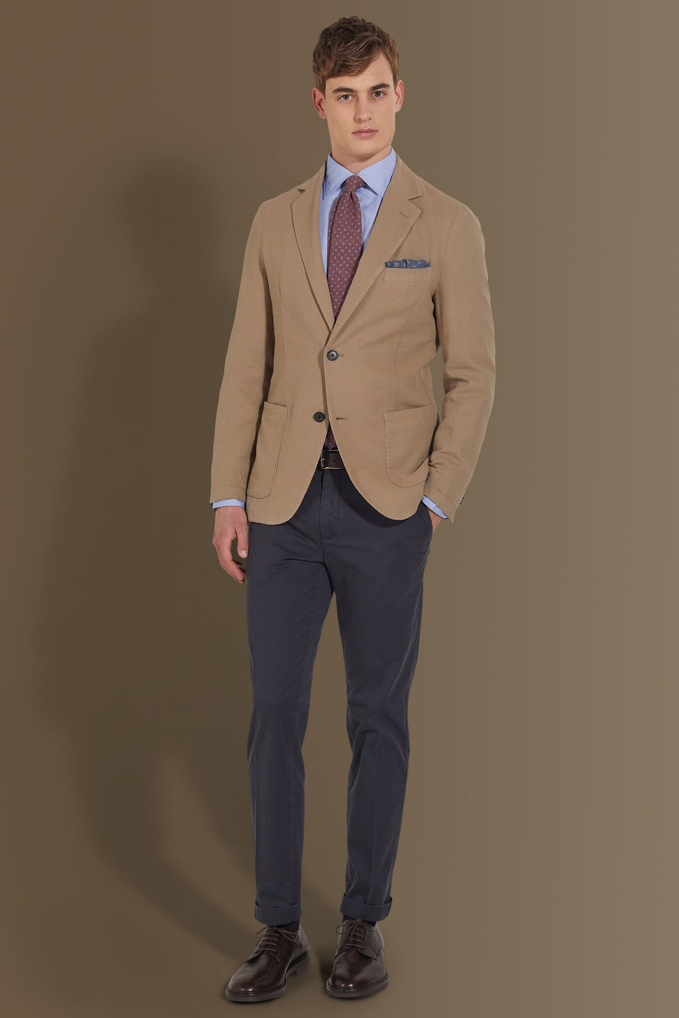 Giacca monopetto uomo con tasche a toppa tessuto lino e cotone image number 1