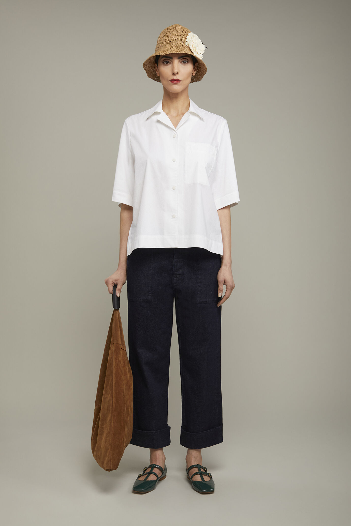 Camicia donna con due tessuti a contrasto image number 0