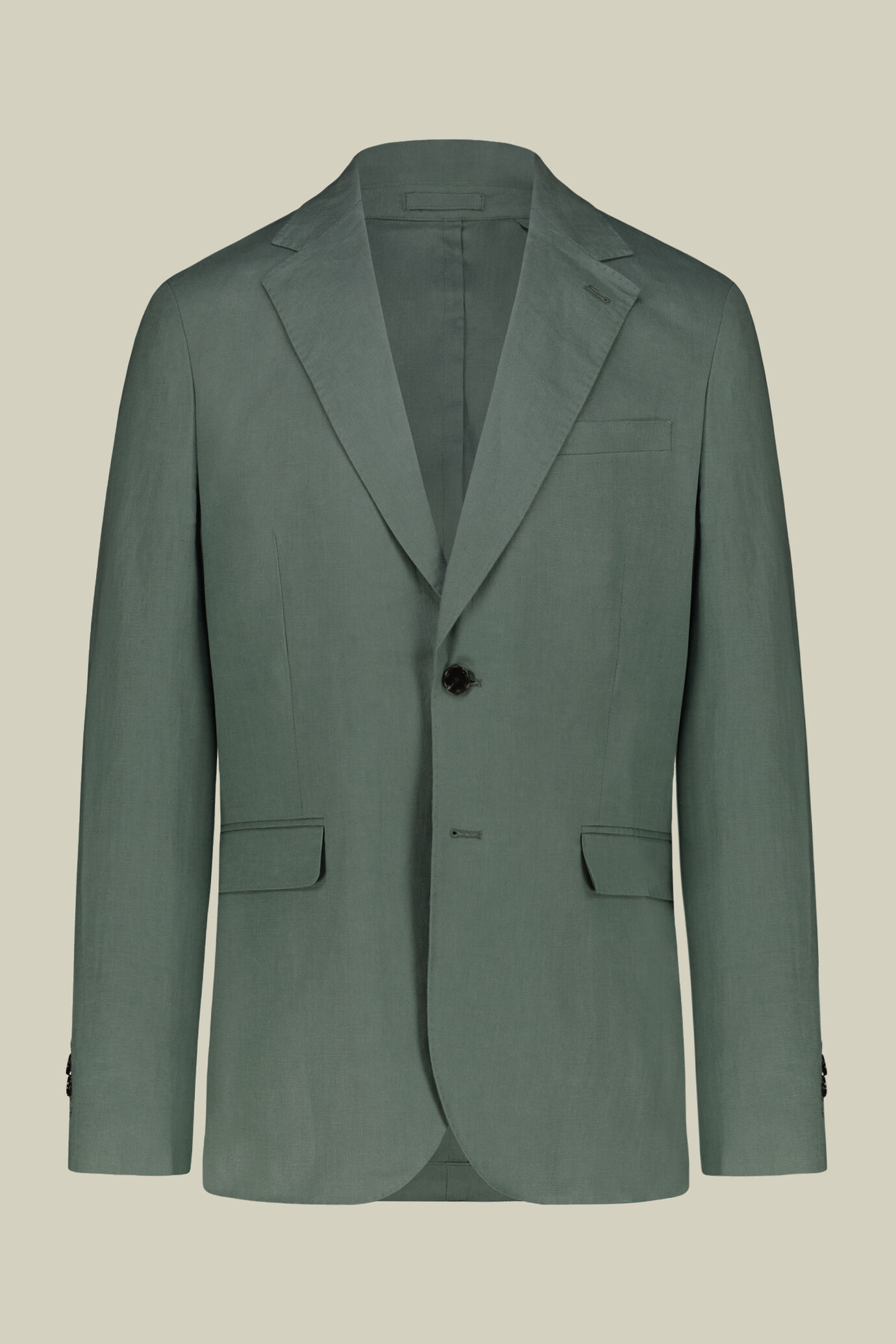 Single-breasted men's suit with flat front trousers, in 100% linen with a washed effect image number 4