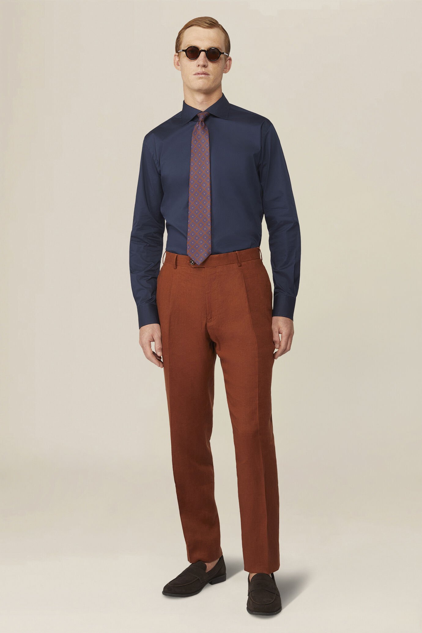 Camicia classica collo francese uomo 100% cotone tinta unita fiammato image number 1