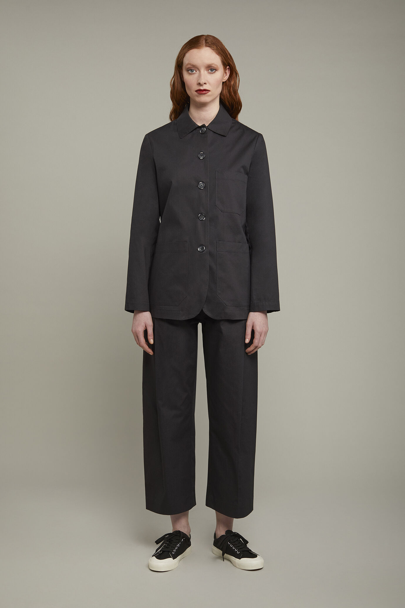 Women’s solid color trousers 100% cotton regular fit image number 2