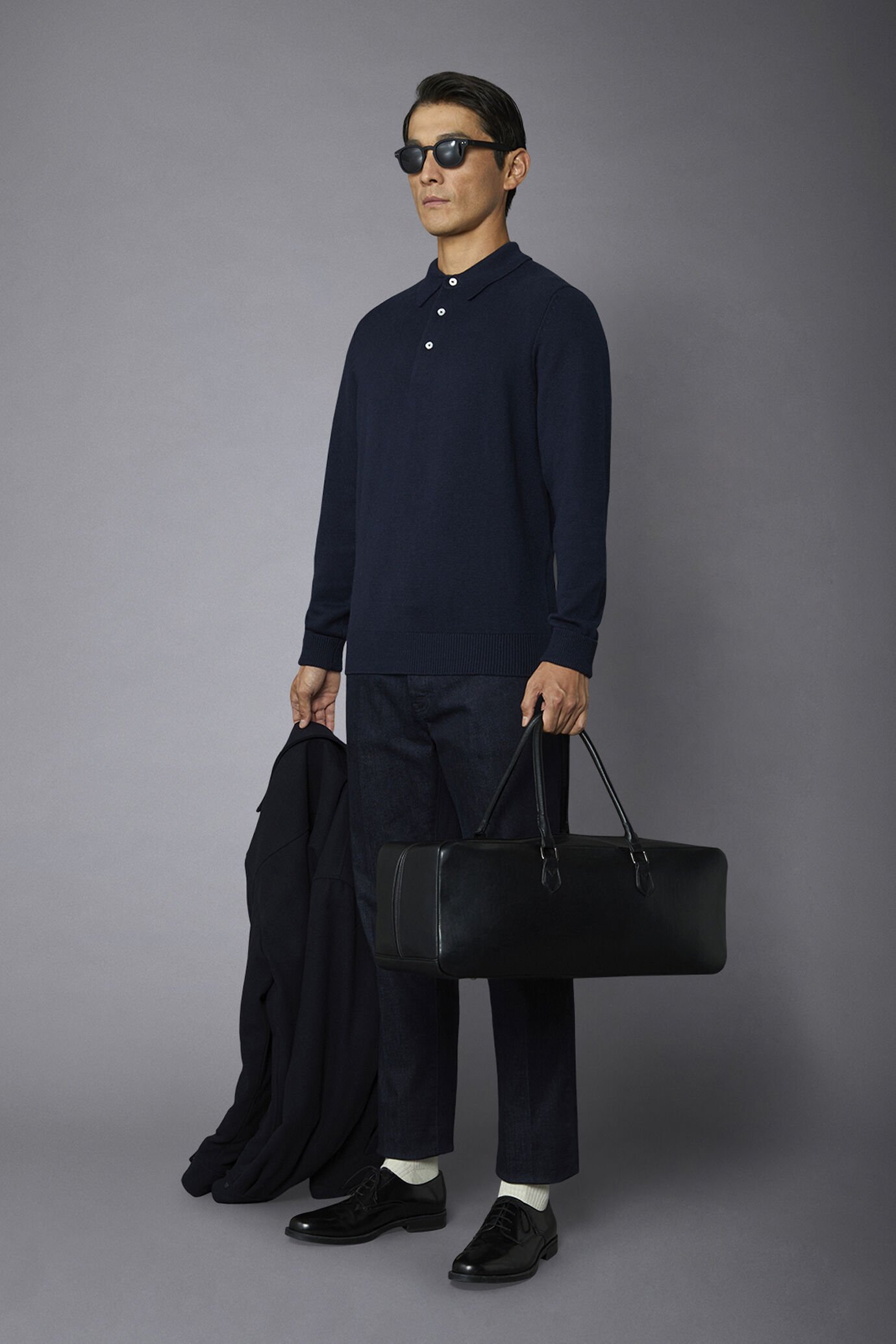 Polo in maglia uomo manica lunga in lana e cotone regular fit image number 1