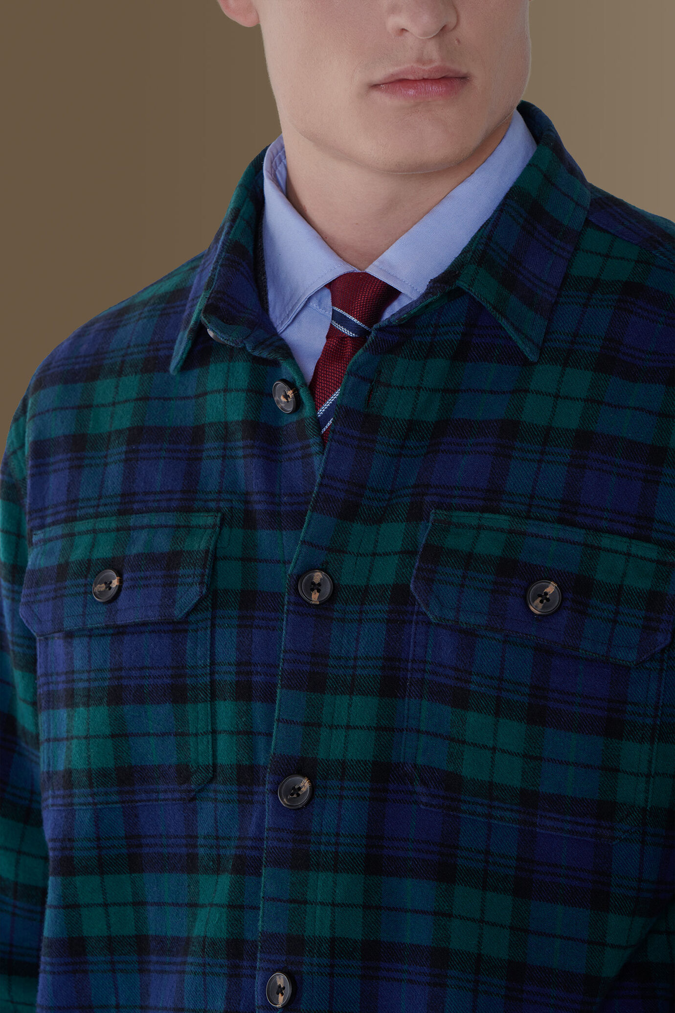 Overshirt uomo bicolore 100% cotone tessuto blackwatch image number 4