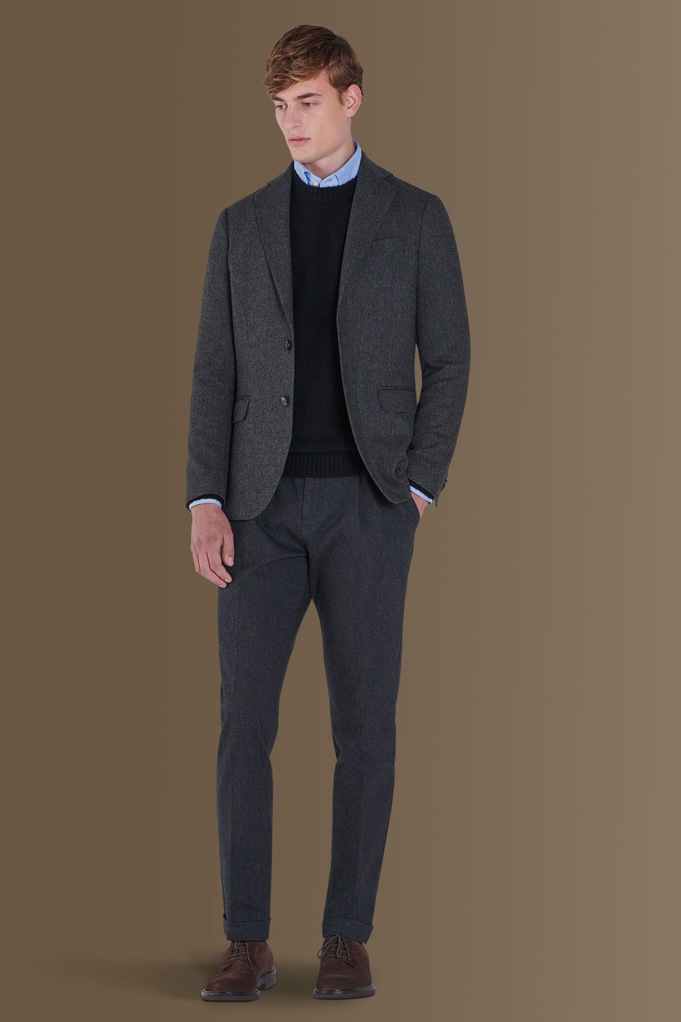 Giacca monopetto con tessuto spigato image number 0