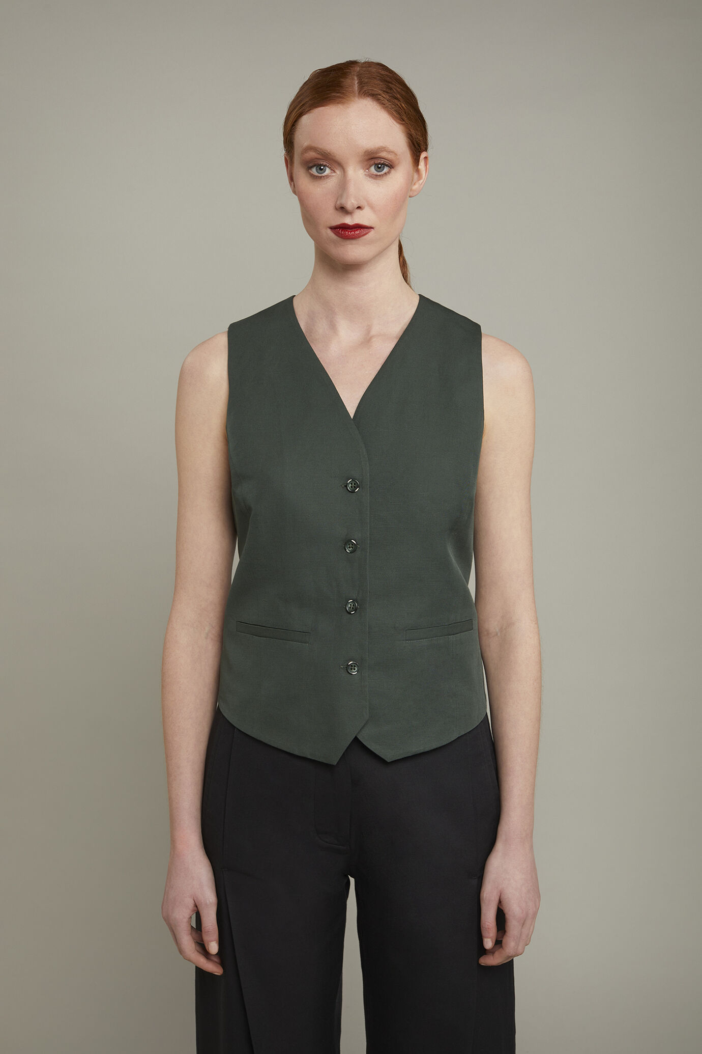 Gilet donna misto lino e cotone regular fit image number 2