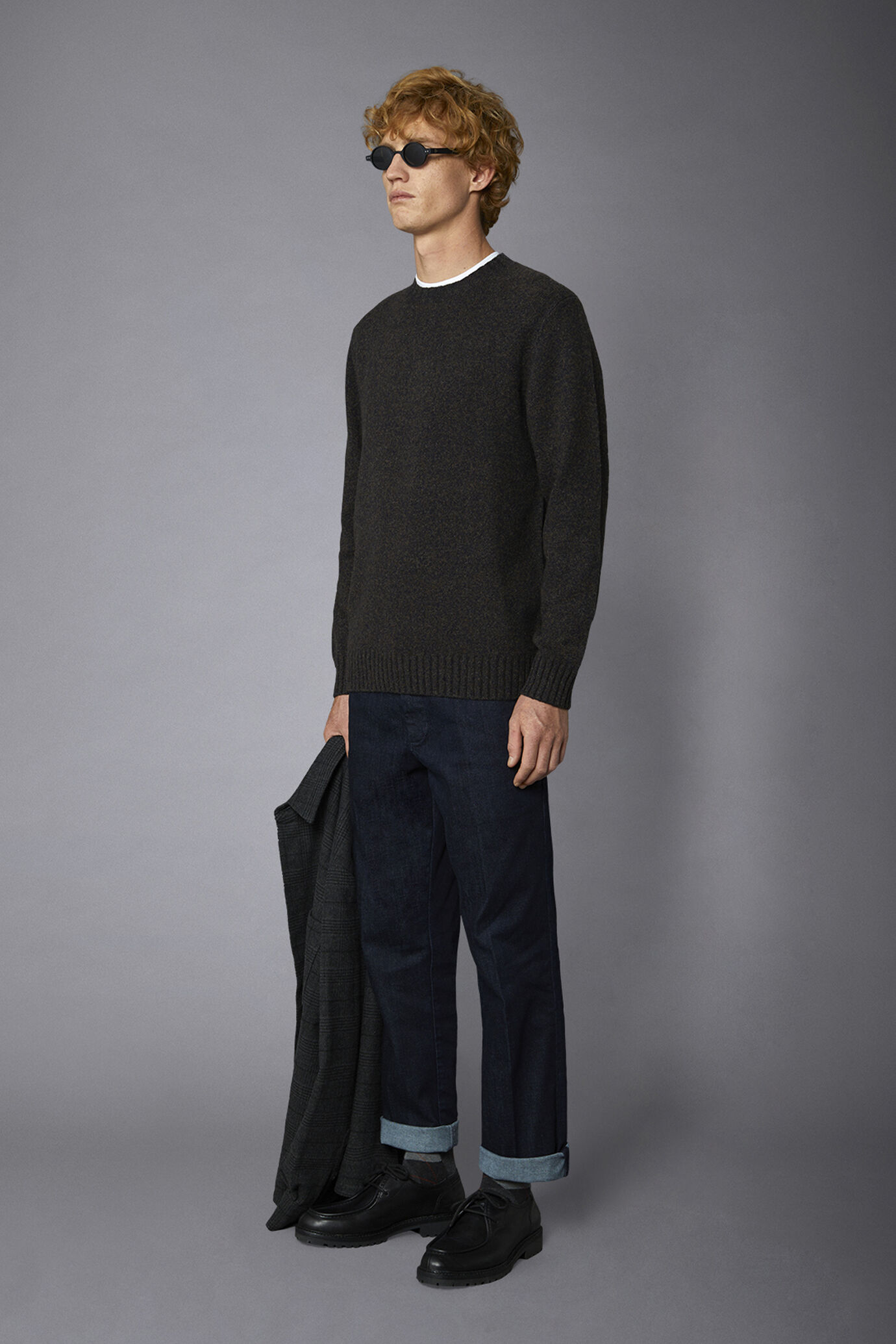 Men's crew neck wool blend lambswool regular fit sweater image number 1