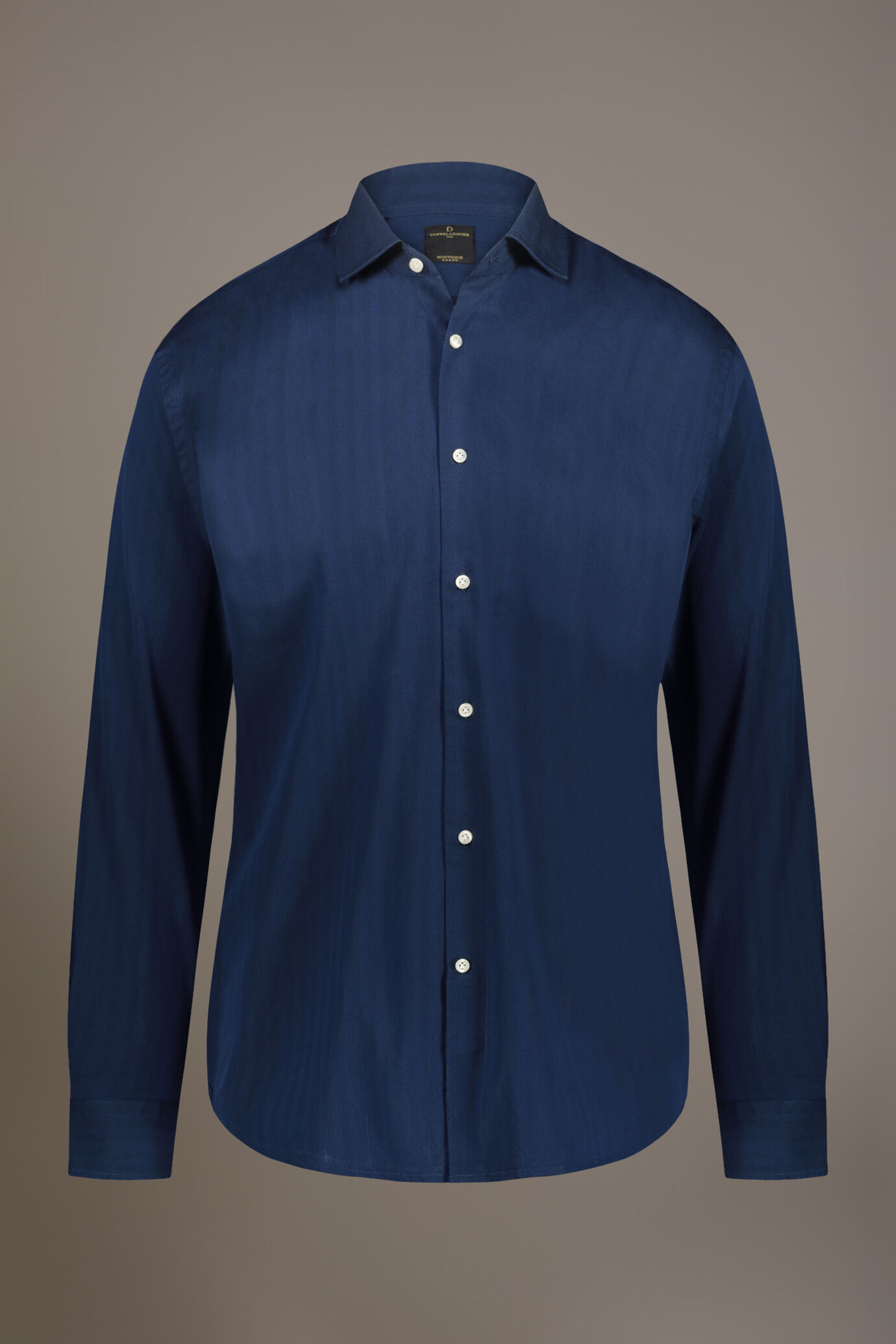 Classic washed shirt with french collar comfrot fit indigo herringbone fabric image number 3
