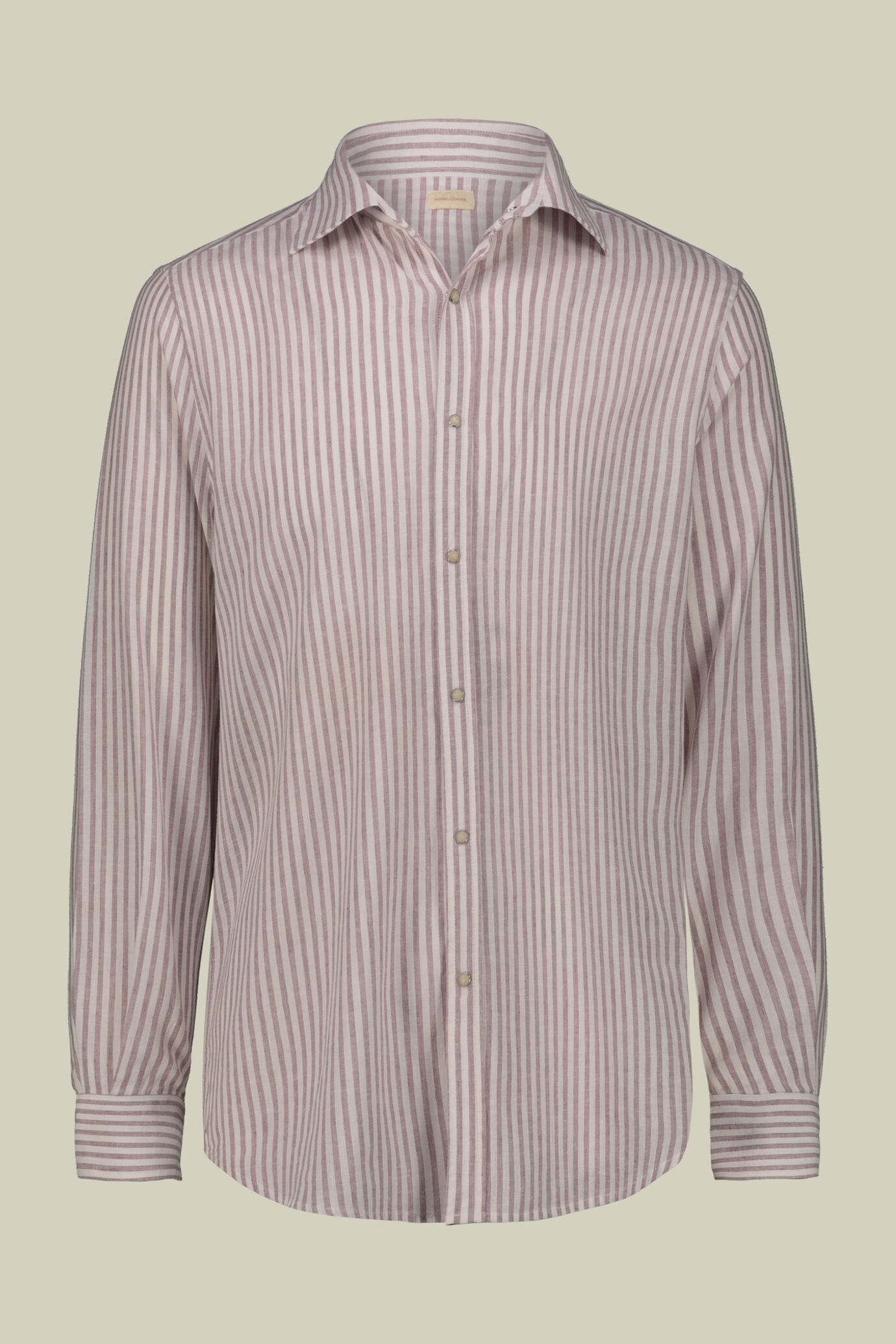 Camicia uomo casual collo francese tessuto in lino e cotone lavato rigato image number 4