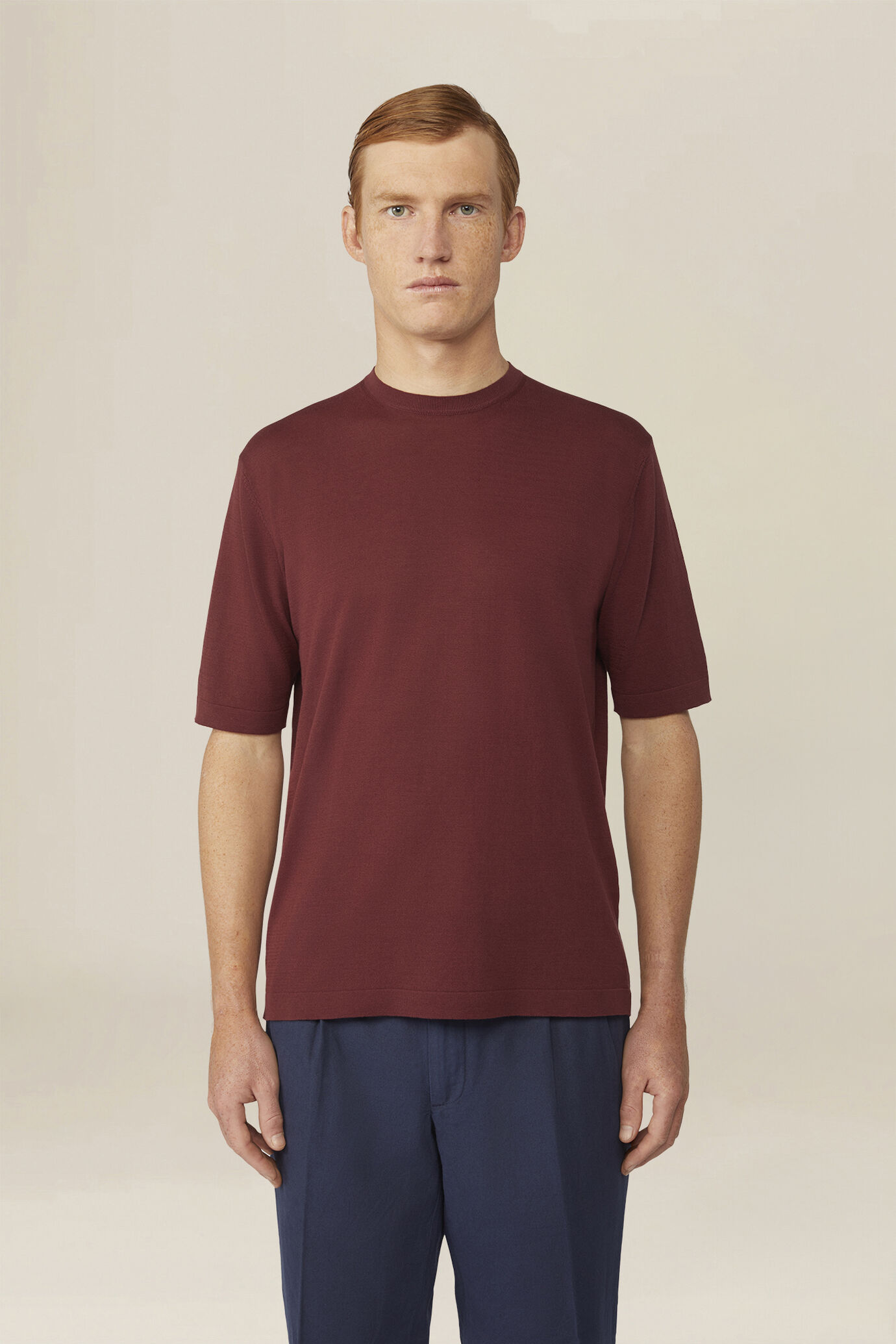 Men's knitted T-shirt in 100% cotton crepe image number 0