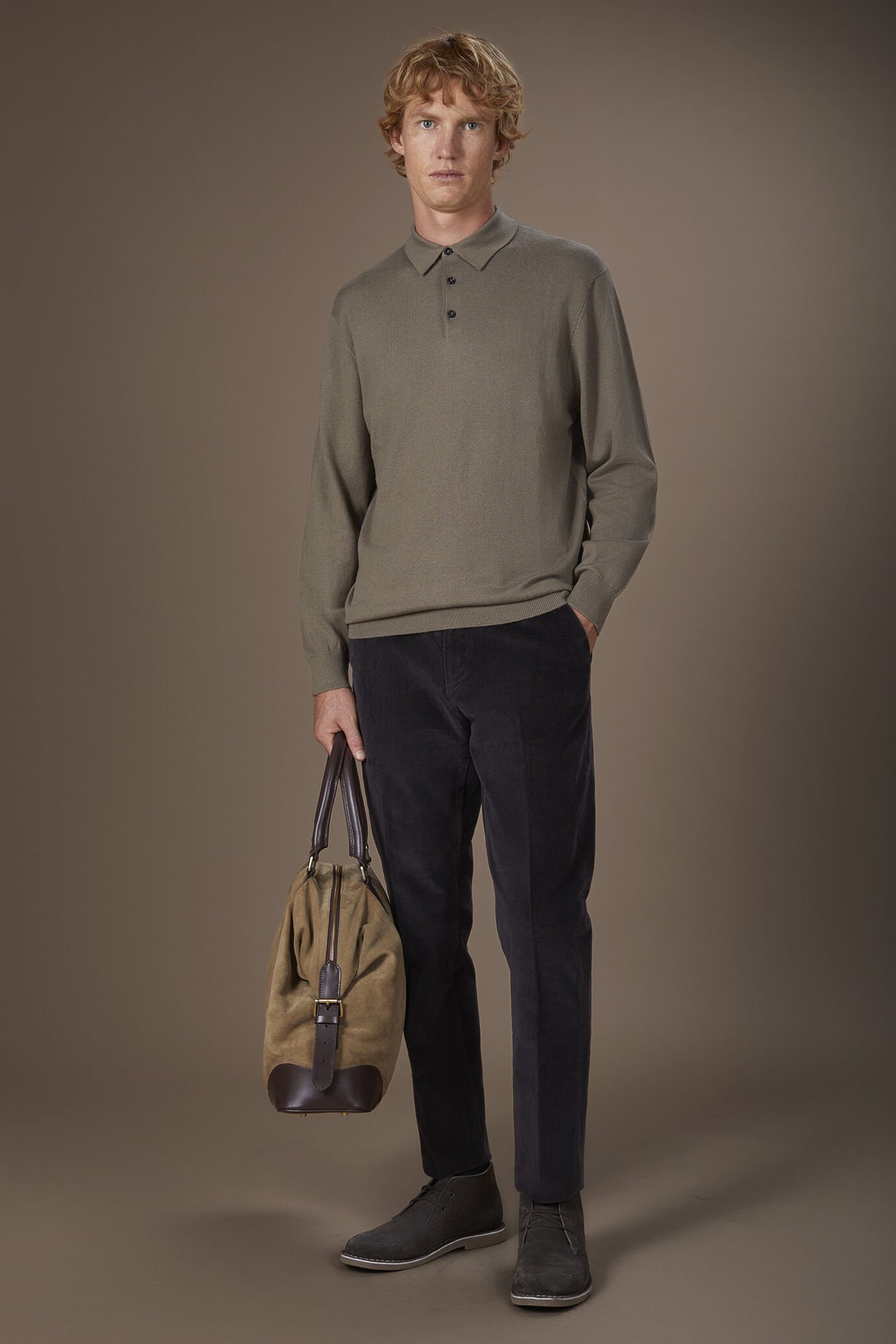 Men's polo shirt in wool and cotton blend regular fit Men's polo shirt in wool and cotton blend regular fit