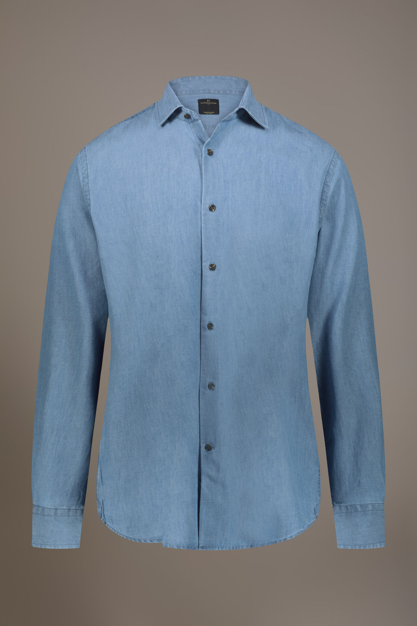 Camicia casual collo francese comfort fit tessuto chambray image number 3