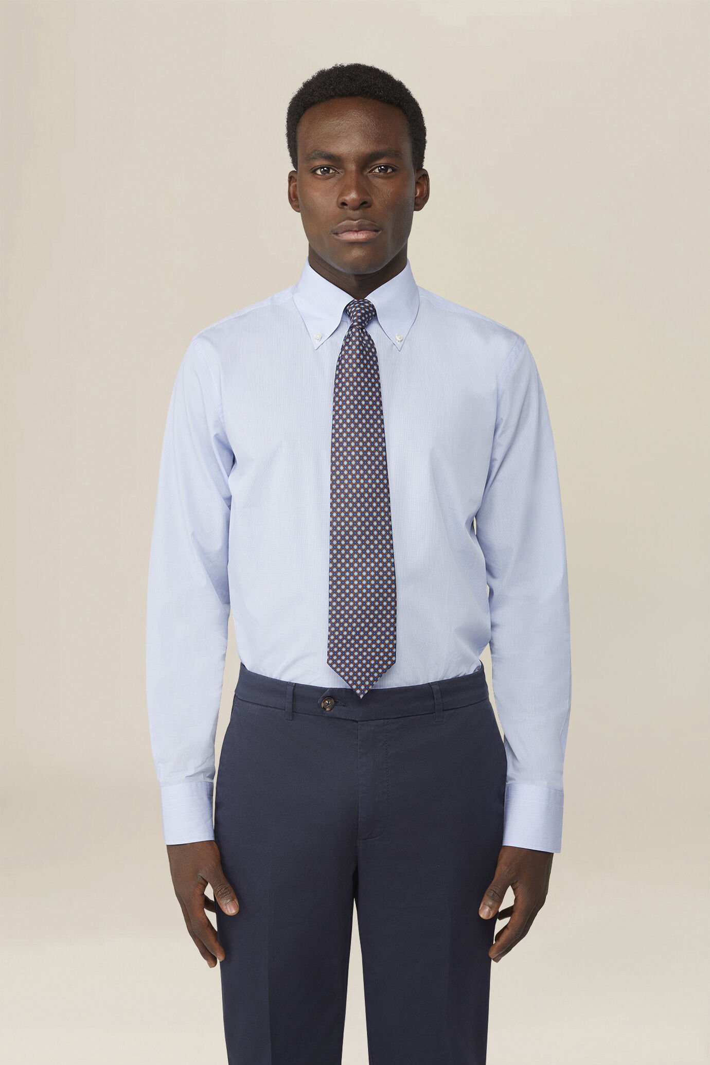 Chemise pour homme 100 % coton &agrave; micro-carreaux et col boutonn&eacute;