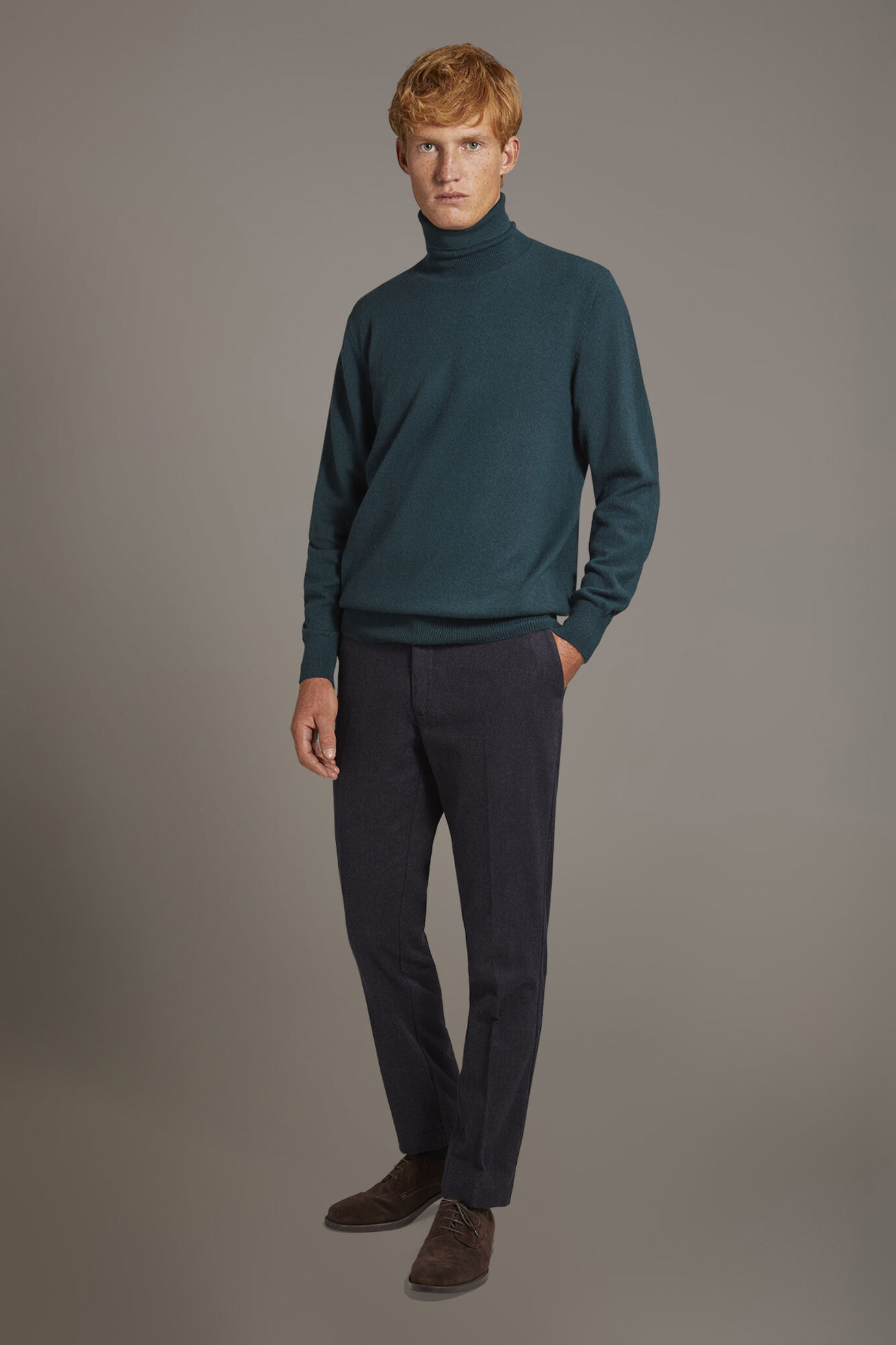Regular fit chino trousers in twill yarn-dyed melange fabric image number 1