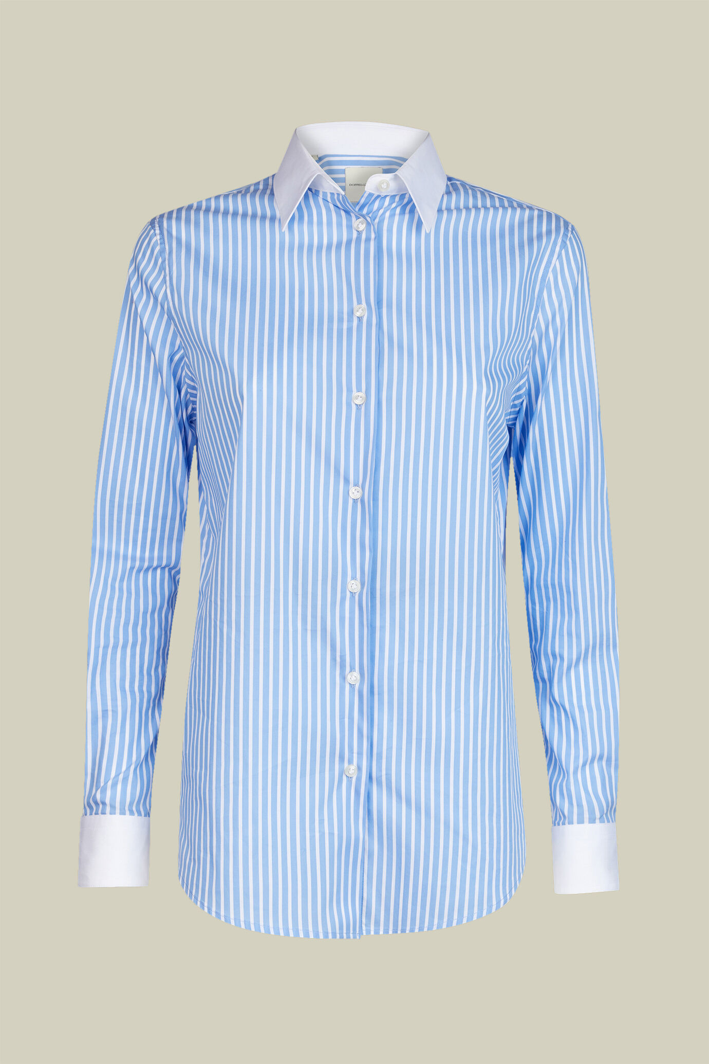 Camicia classica donna in tessuto a righe larghe tinto filo con collo e polsini bianchi regular fit