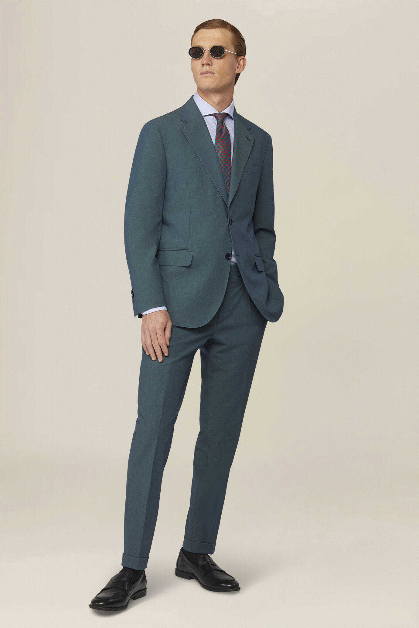 Abito uomo monopetto con pantalone ad una pinces in tessuto bi-stretch image number 0