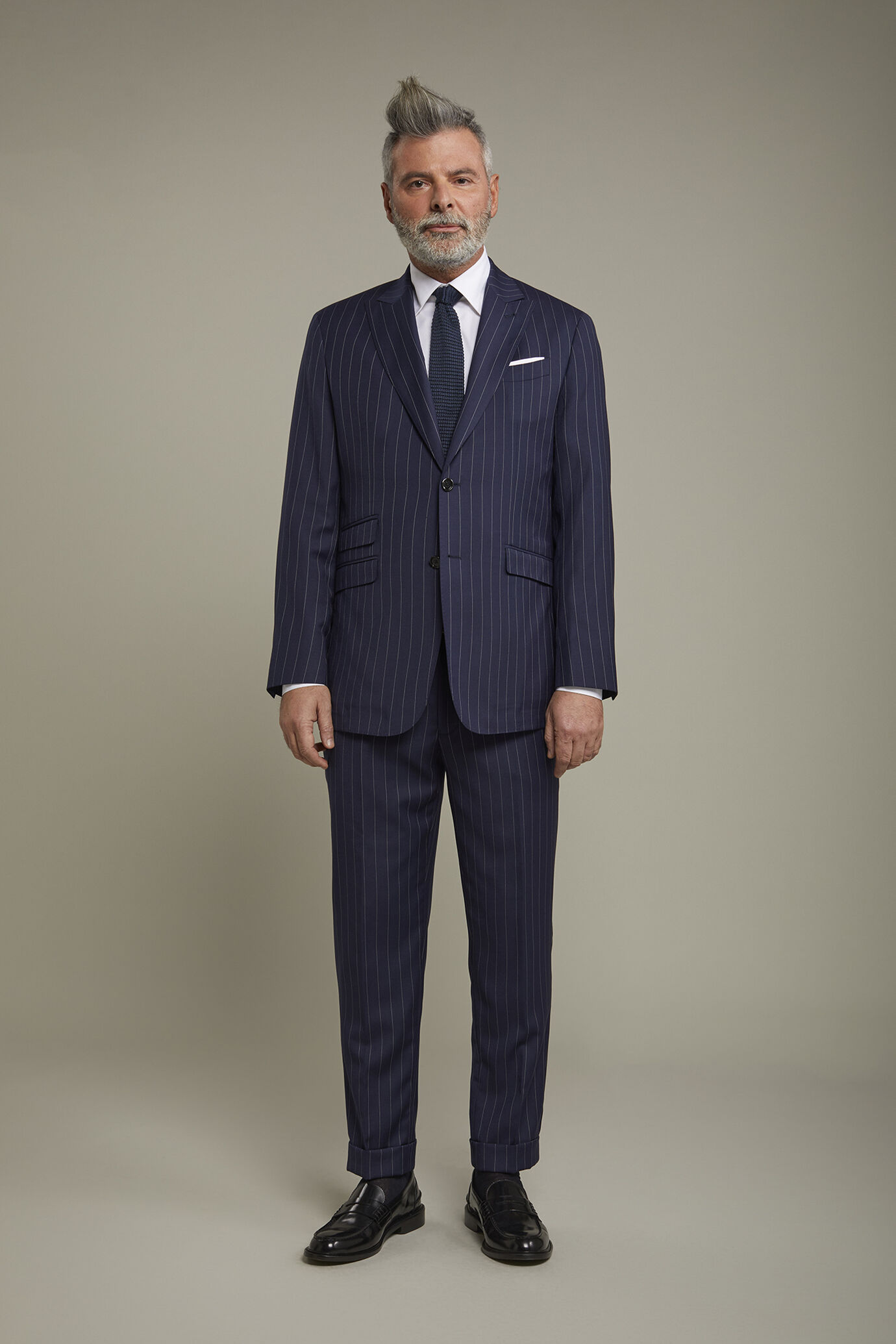 Men's single-breasted Wool Blend suit with regular fit pinstripe design image number 2