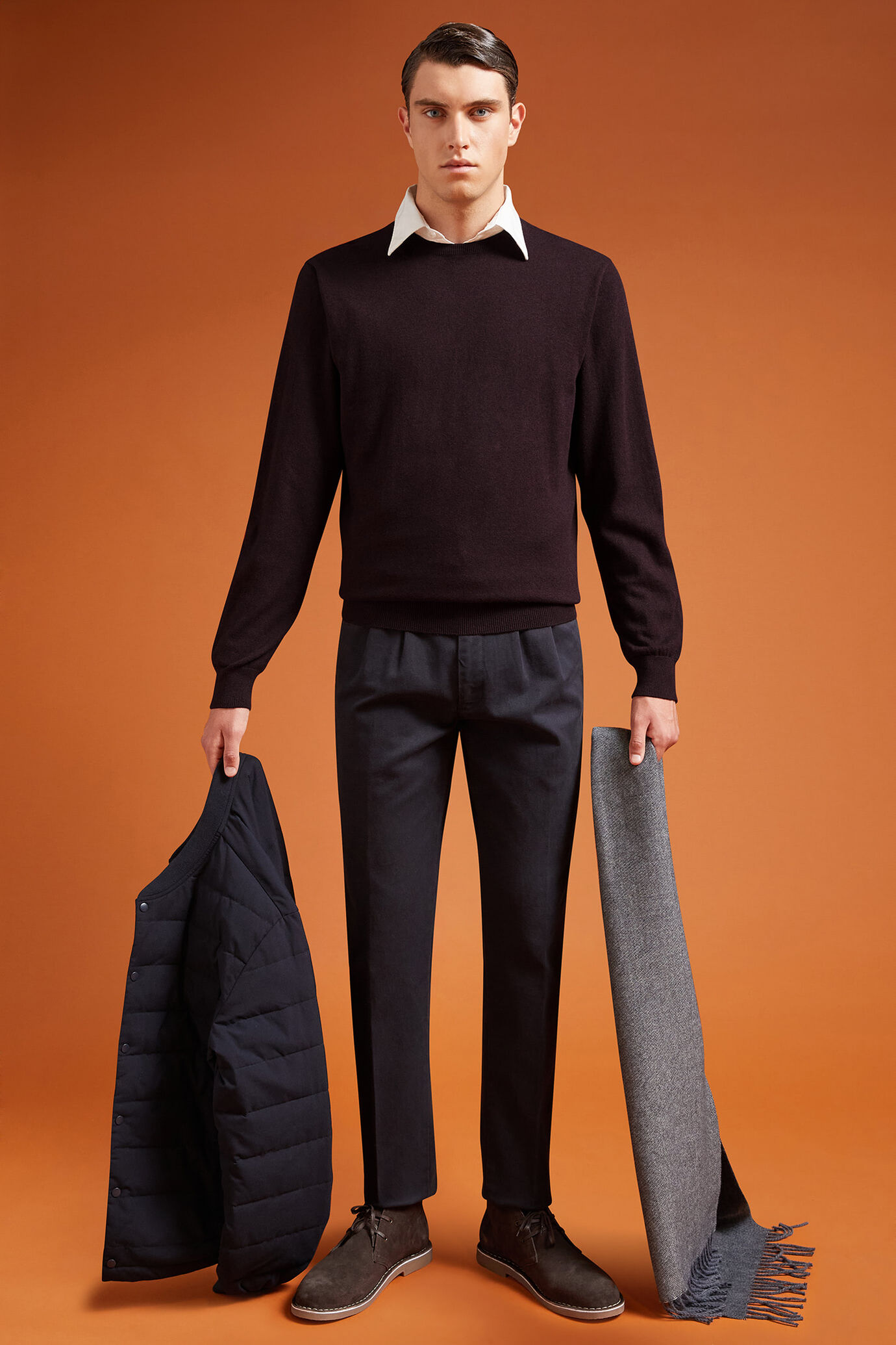 Men's regular fit crew neck jumper in wool and cotton image number 1