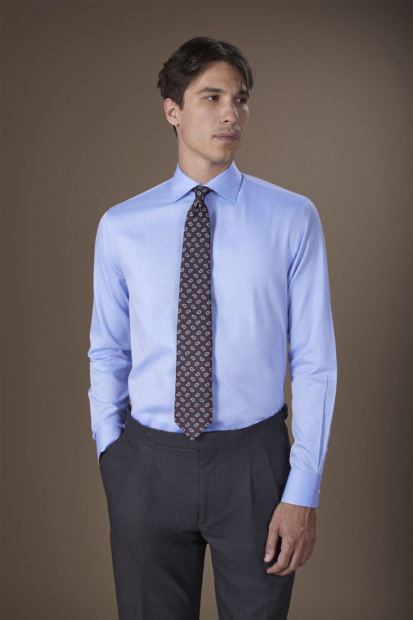 Men's 100% Cotton French collar classic shirt twill construction image number 0