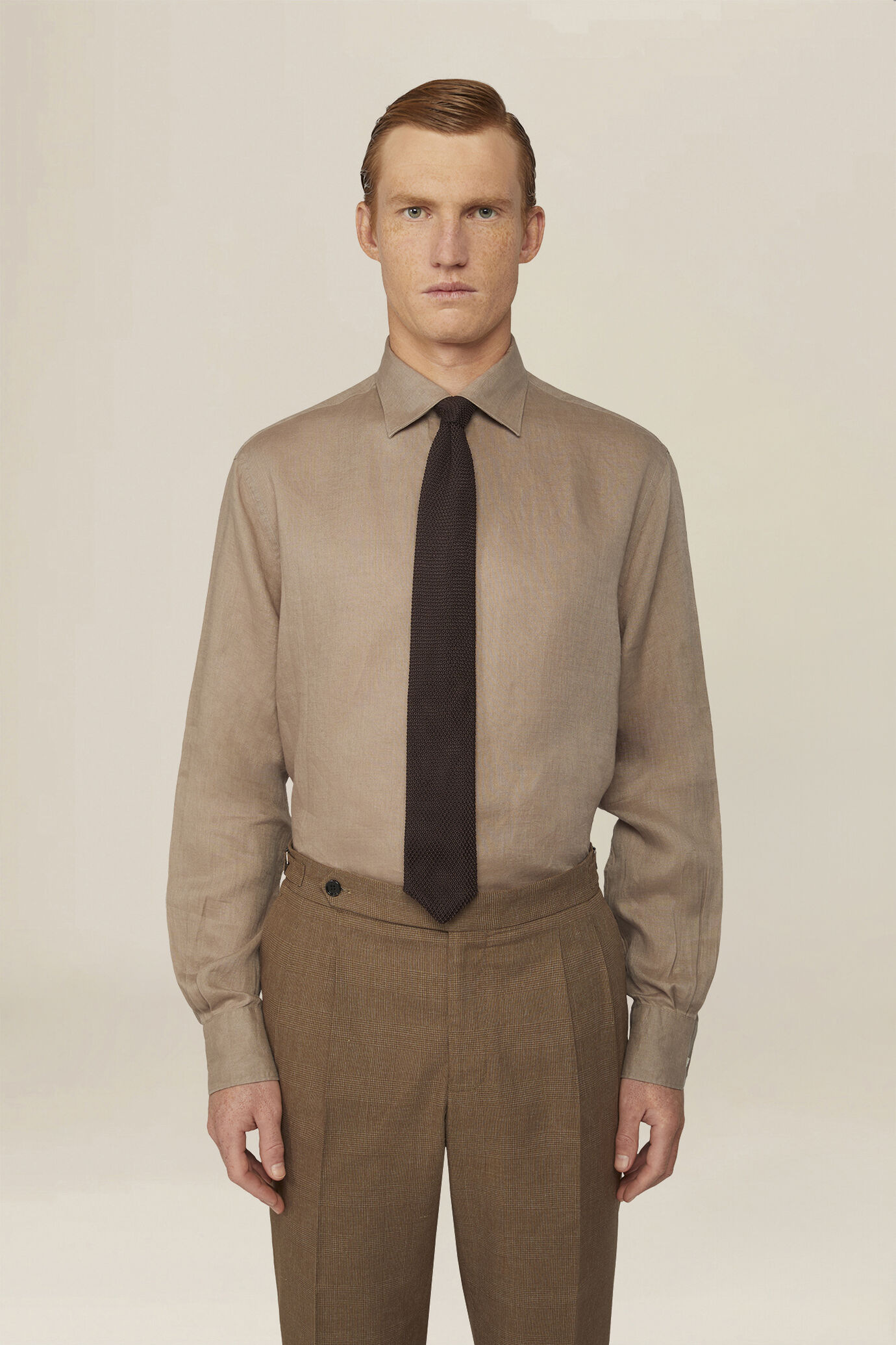 Chemise pour homme 100 % lin boutons blanc cass&eacute; image number 0