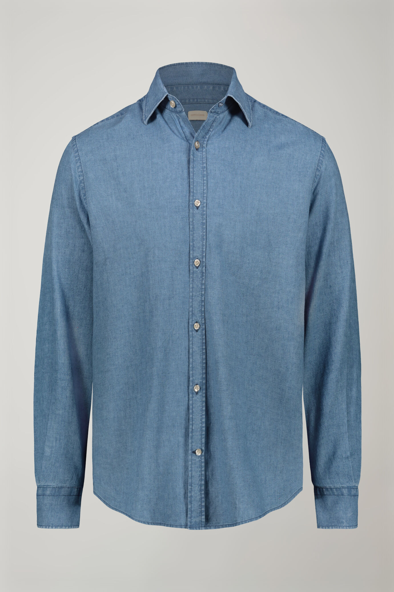 Men’s casual shirt with classic collar linen and pied de poule cotton comfort fit image number 4