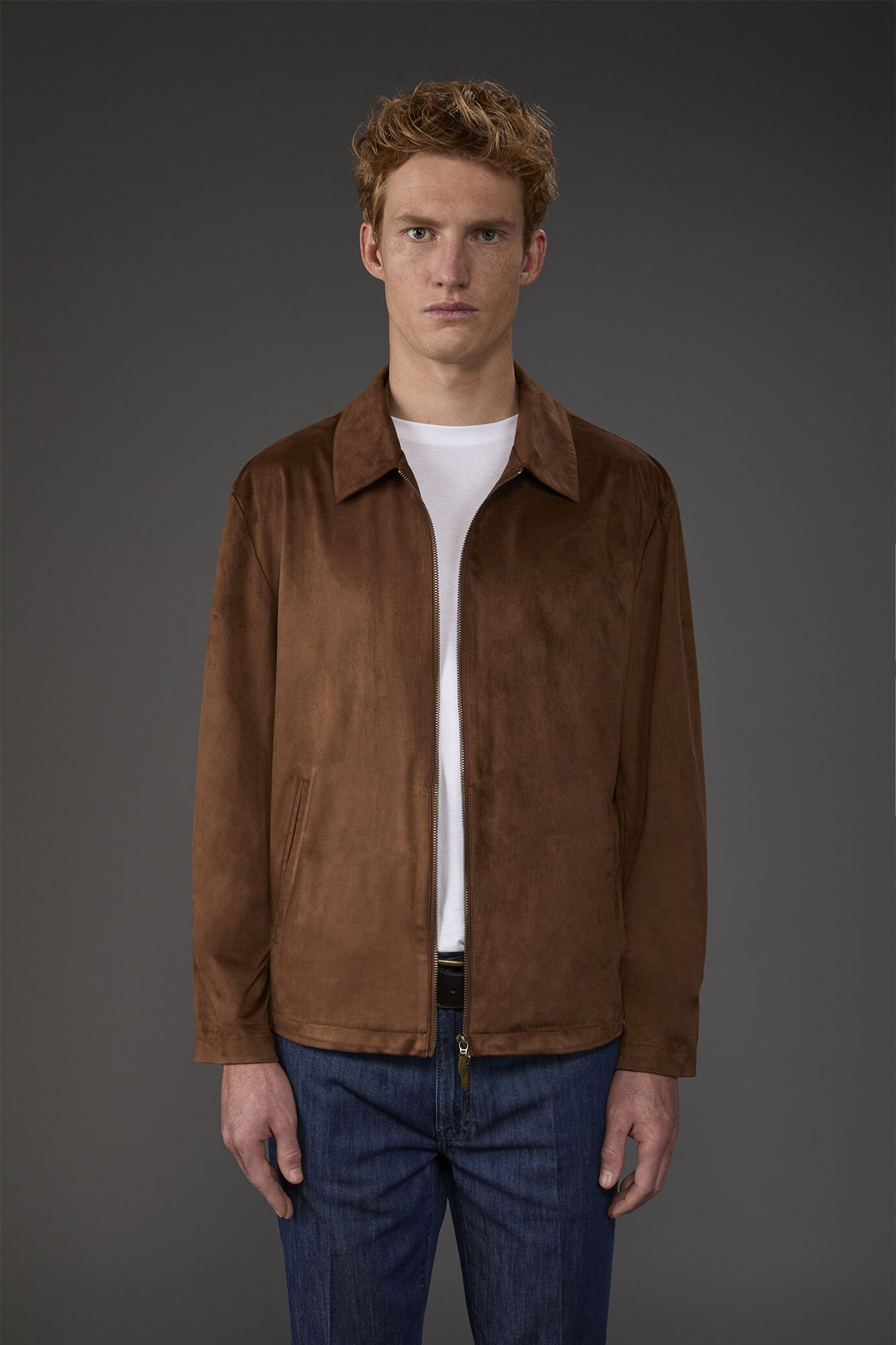 Veste homme non doublée en tissu aspect suède image number 1