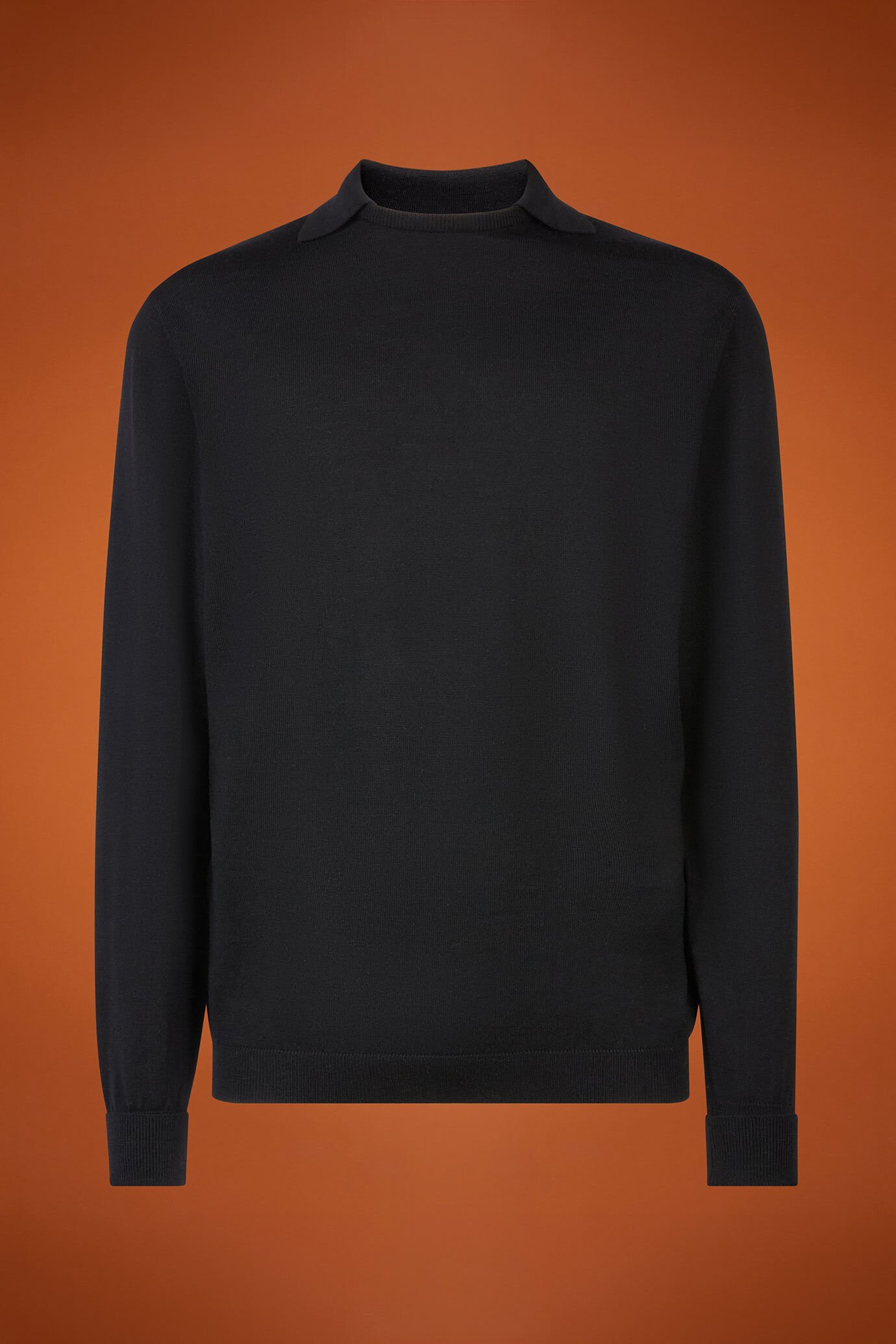 Pull homme à col rond polo, 100% laine mérinos extrafine, coupe classique image number 4