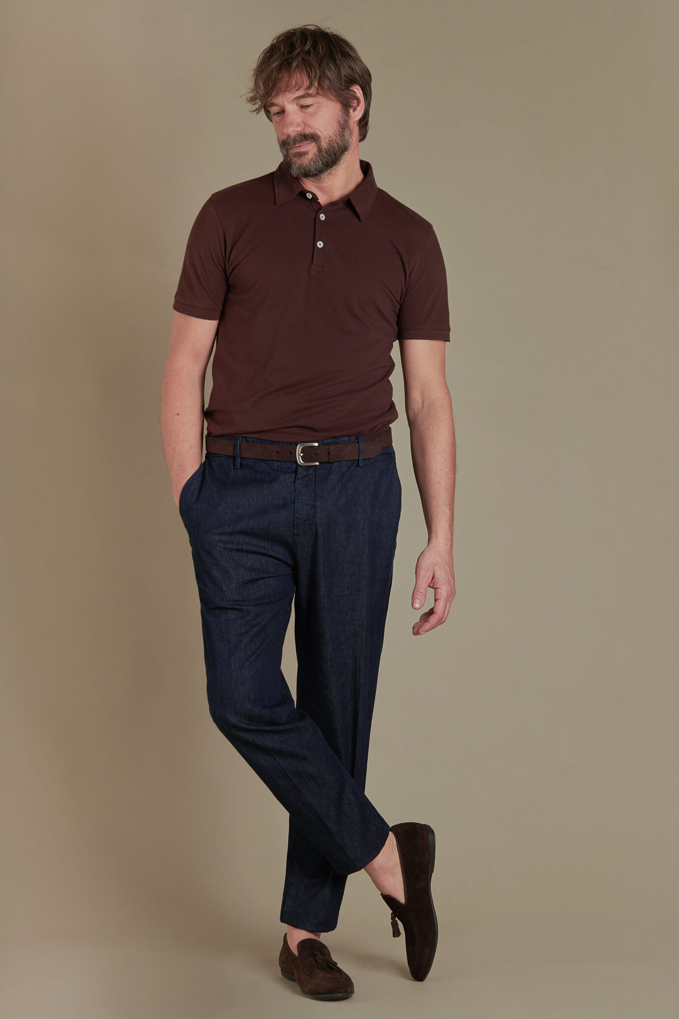 Pantalone uomo chino con elastico in vita in denim image number 0