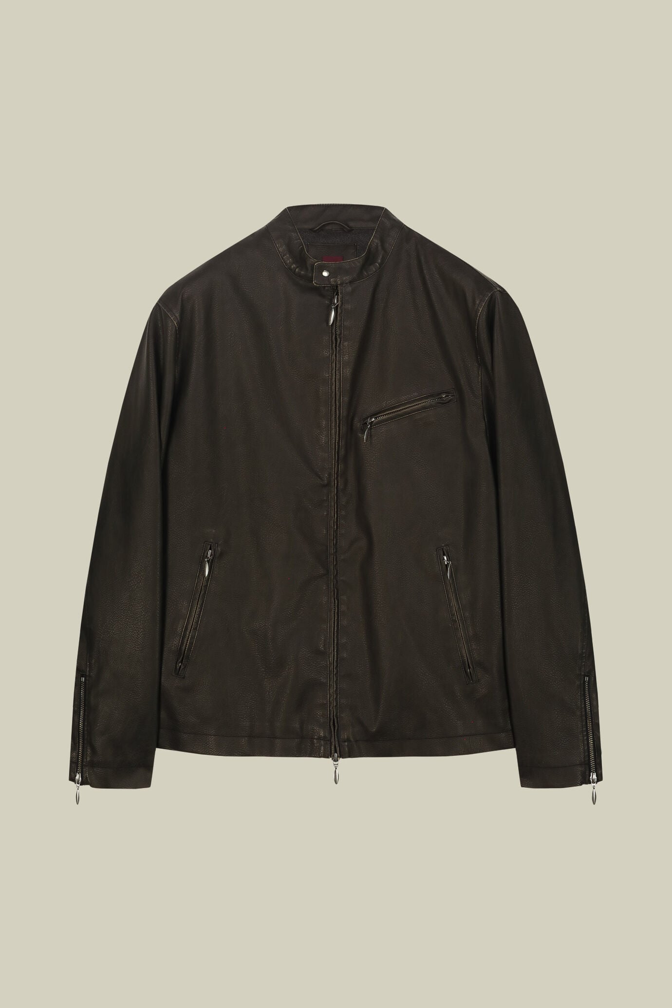 Herren-Bikerjacke aus Kunstleder Ungef&uuml;ttert Regular Fit
