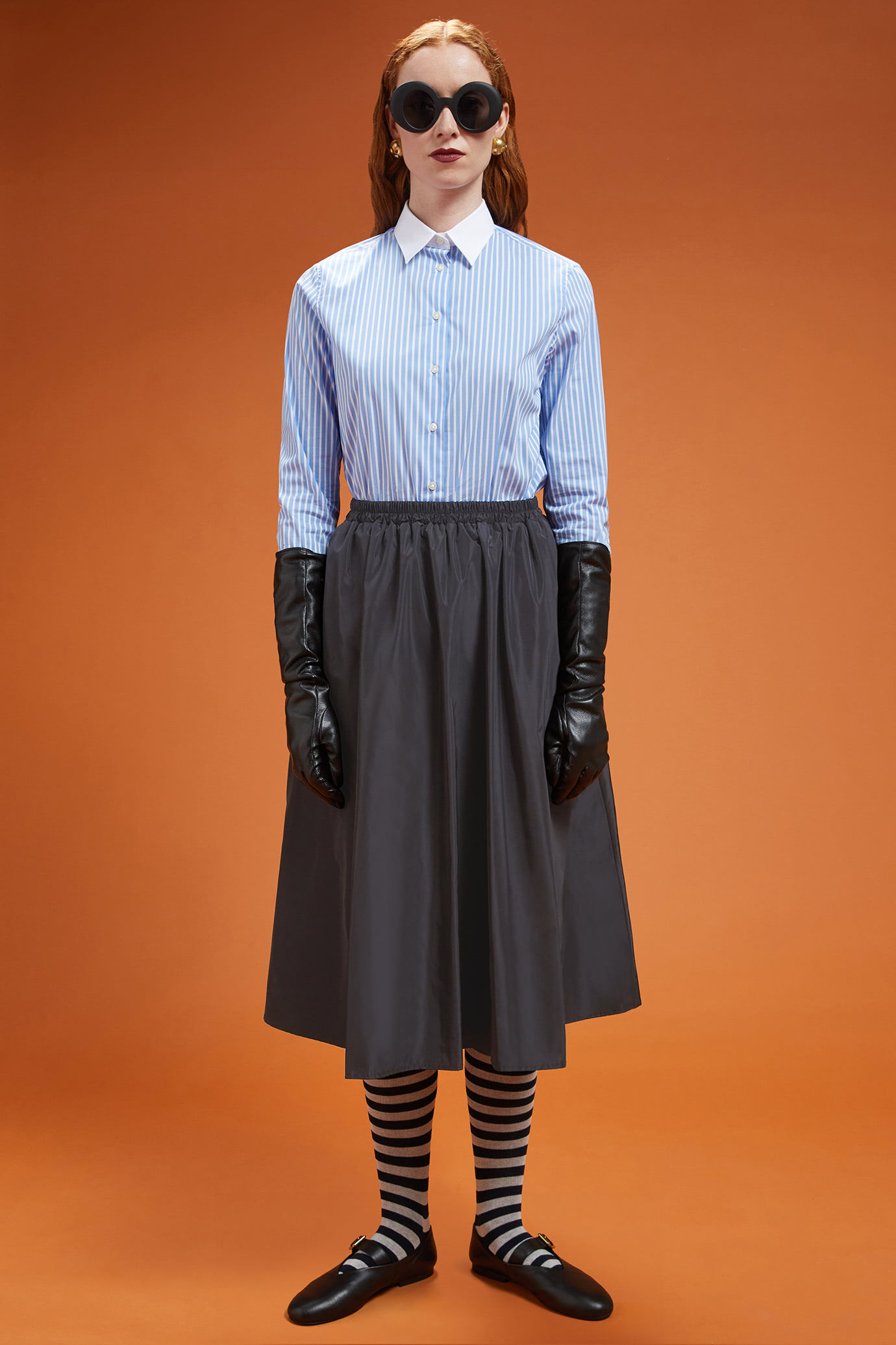 Gonna donna lunga a palloncino in taffet&agrave; tinta unita con elastico in vita regular fit image number 0