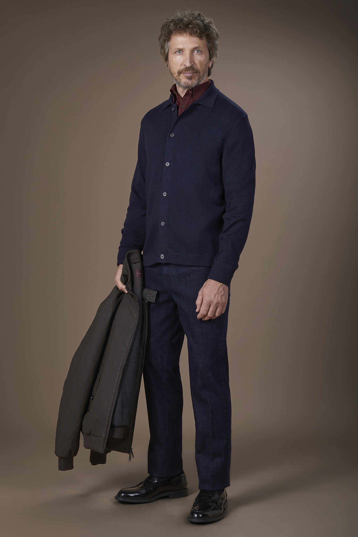 Men's regular fit polo shirt in wool and cotton