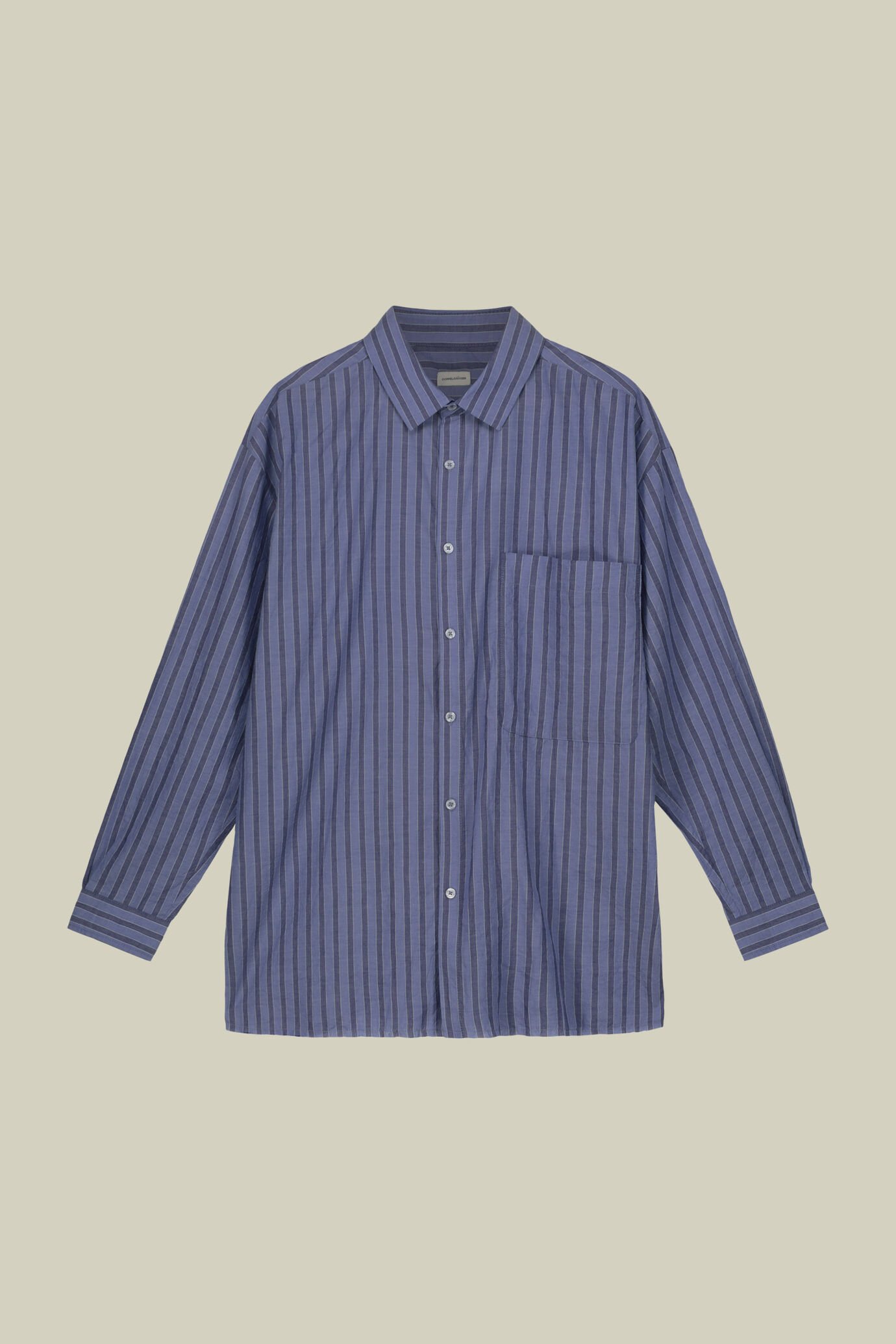 Camicia donna oversized manica lunga con taglio a vivo sul fondo a righe tinto filo