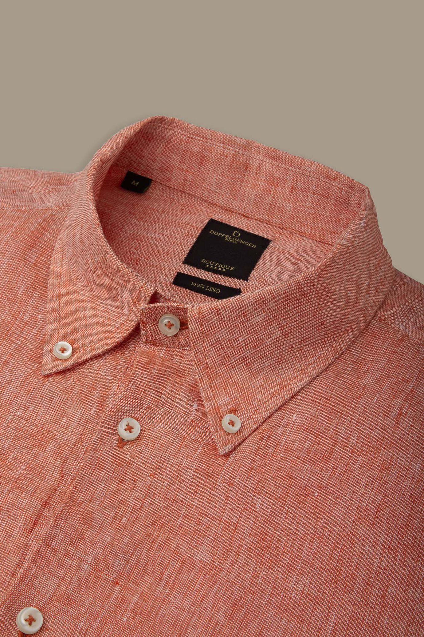 100% linen button down collar casual shirt image number 3