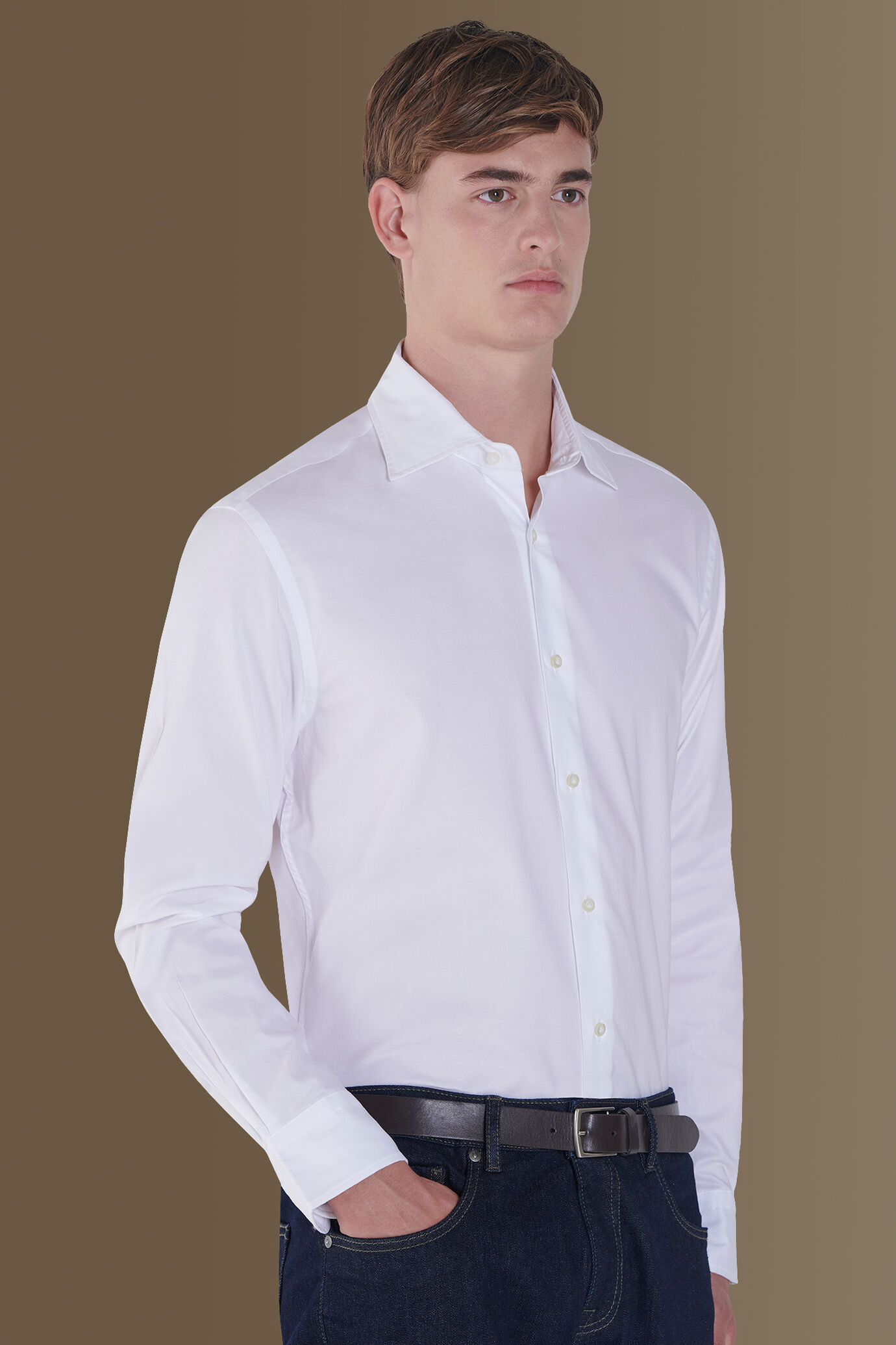Camicia classica lavata uomo 100% cotone collo francese tessuto pinpoint image number 2
