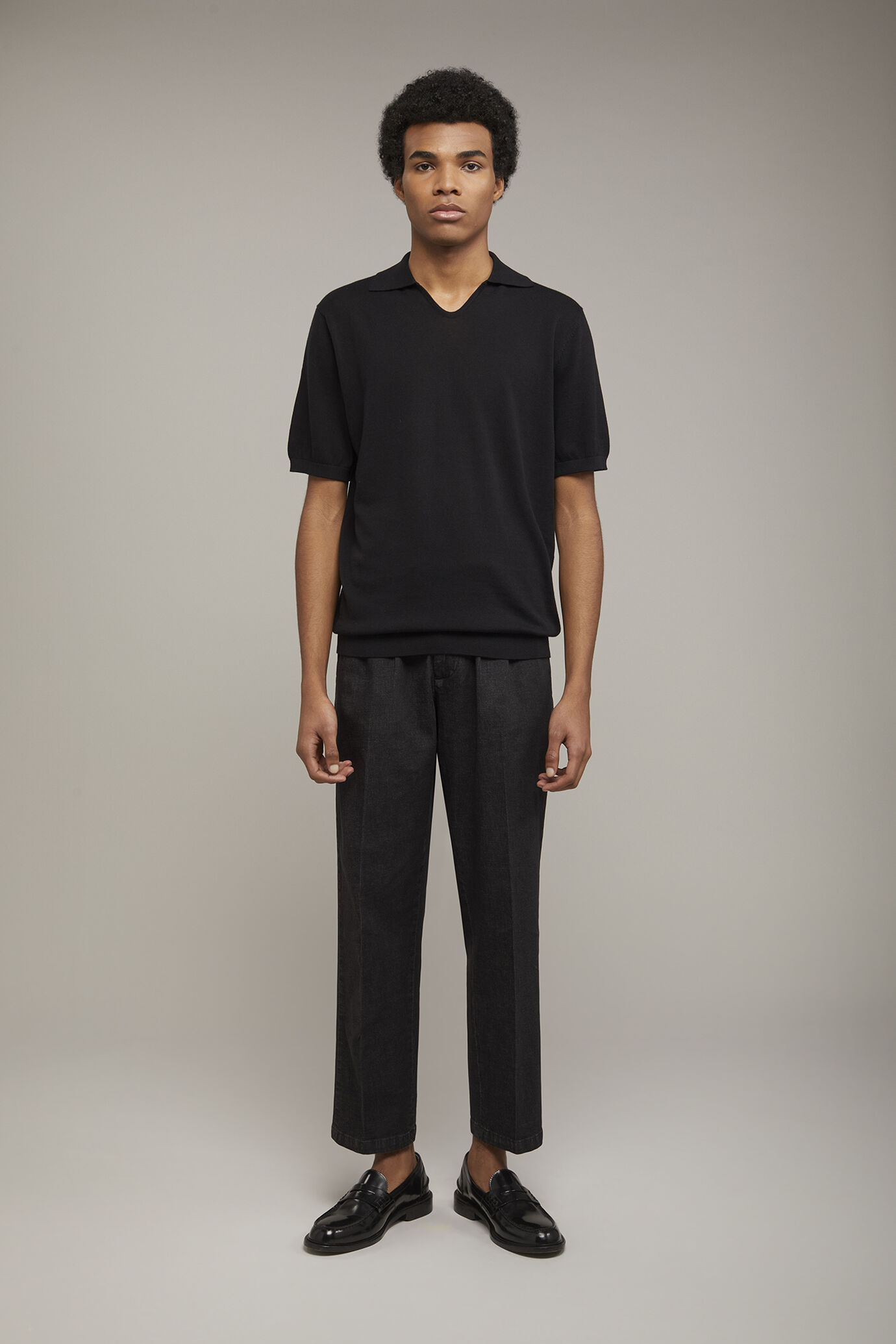 Men's technical trousers with double pinces light comfort fit denim fabric