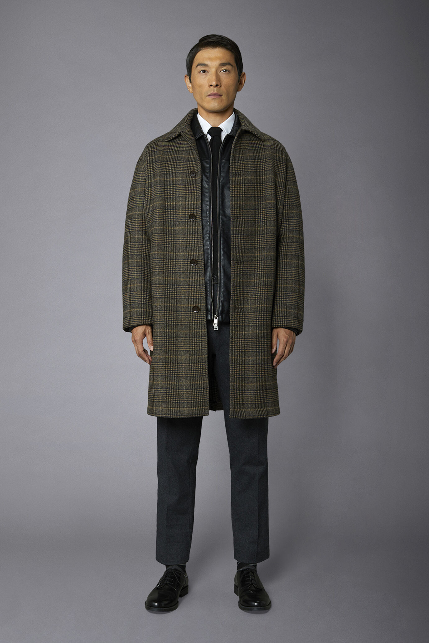 Men's wool-blend single-breasted checked loden coat