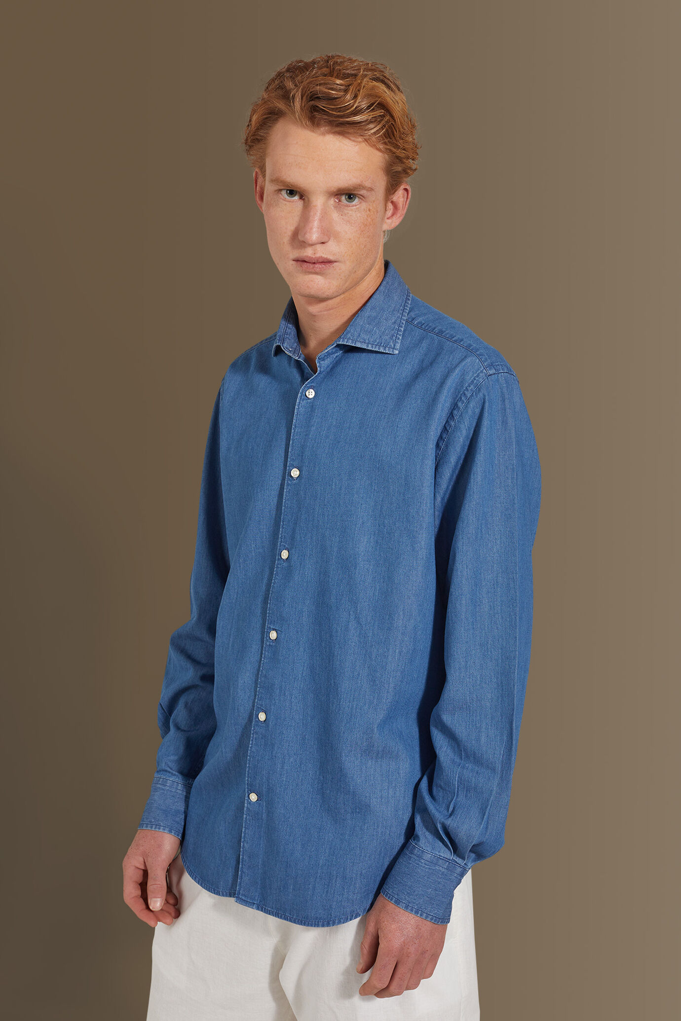 Camicia casual uomo collo francese tessuto jeans image number 1