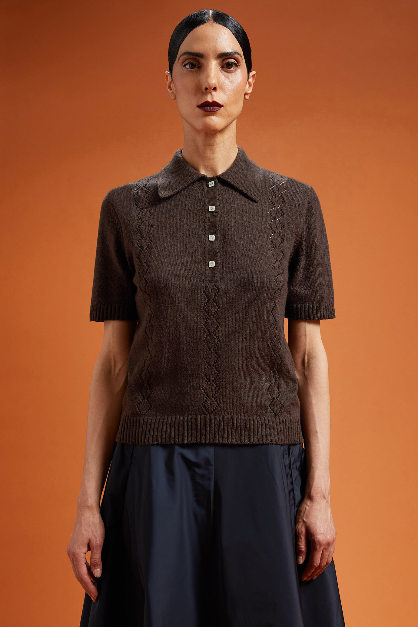 Women's knitted half-sleeve polo shirt in a regular fit