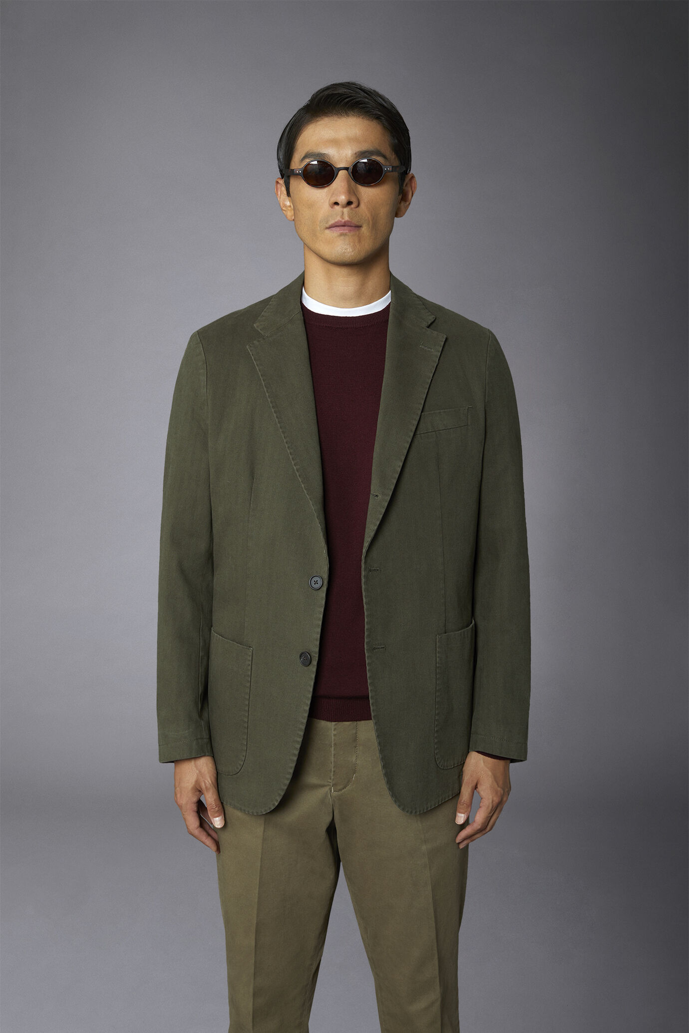 Men's single-breasted jacket with patch pocket harringbone design regular fit image number 2