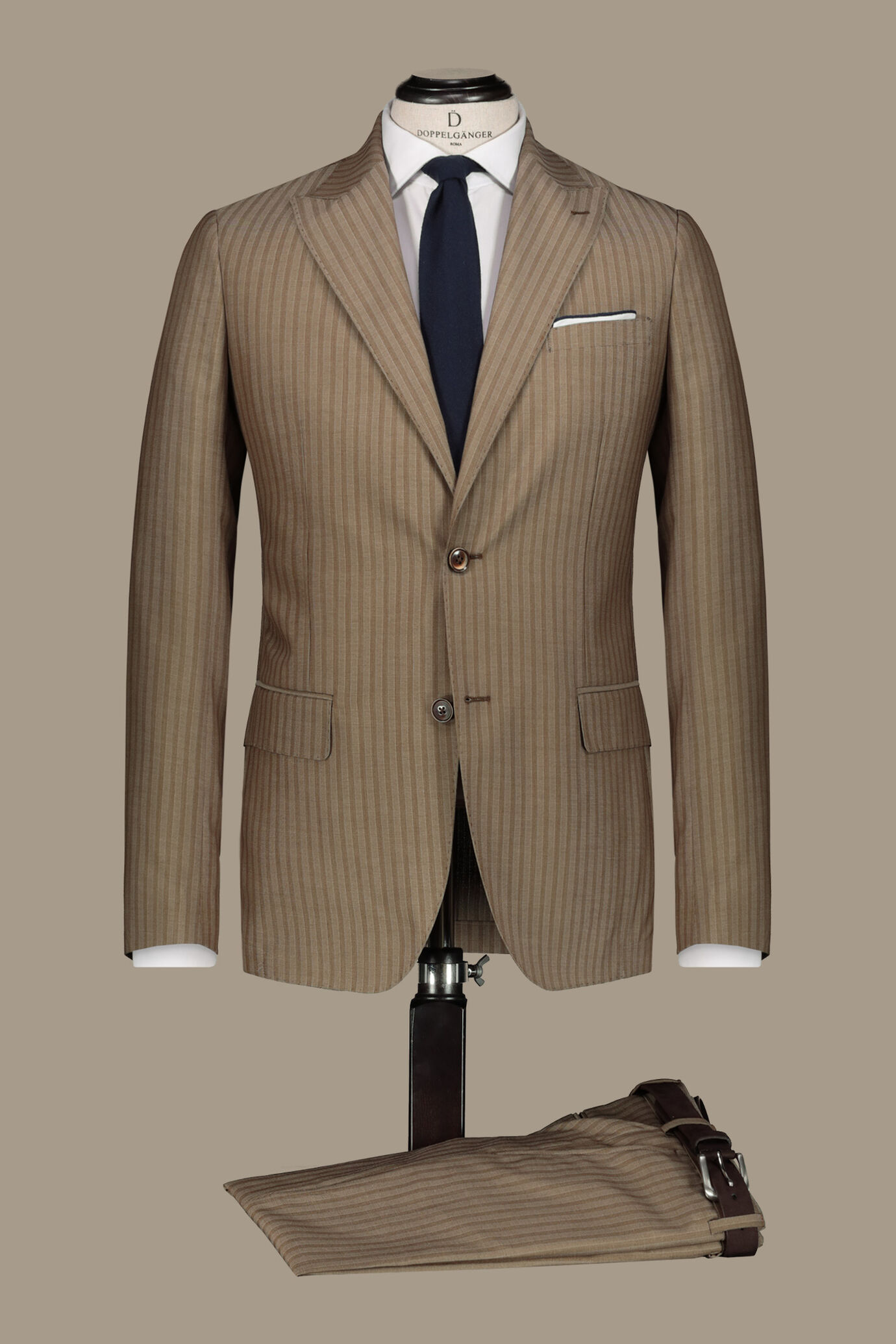 Single breasted suit peak lapel trousers with turn up micro fancy vertical stripes image number 0
