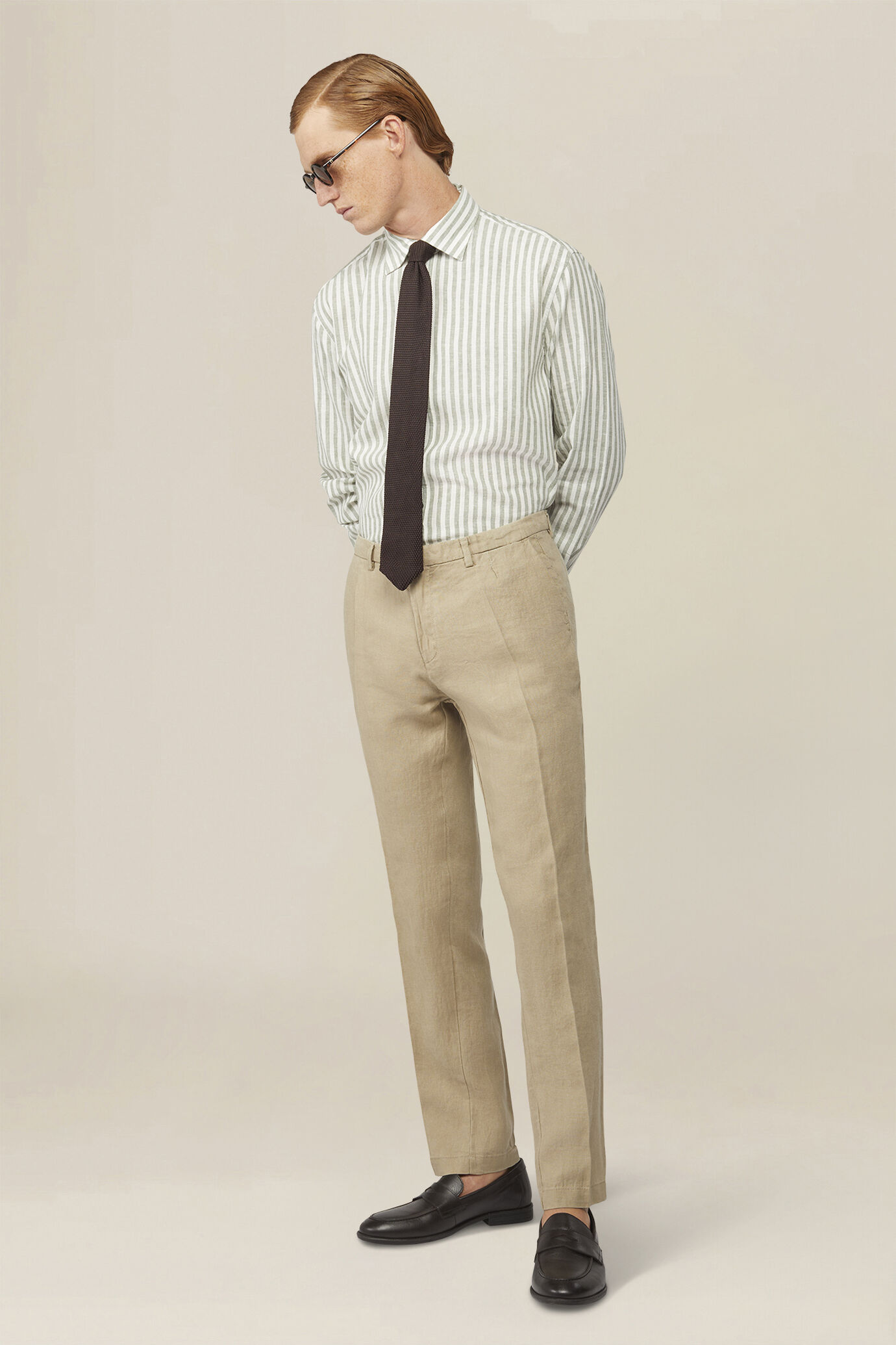 Camicia uomo misto lino cotone righe larghe image number 1