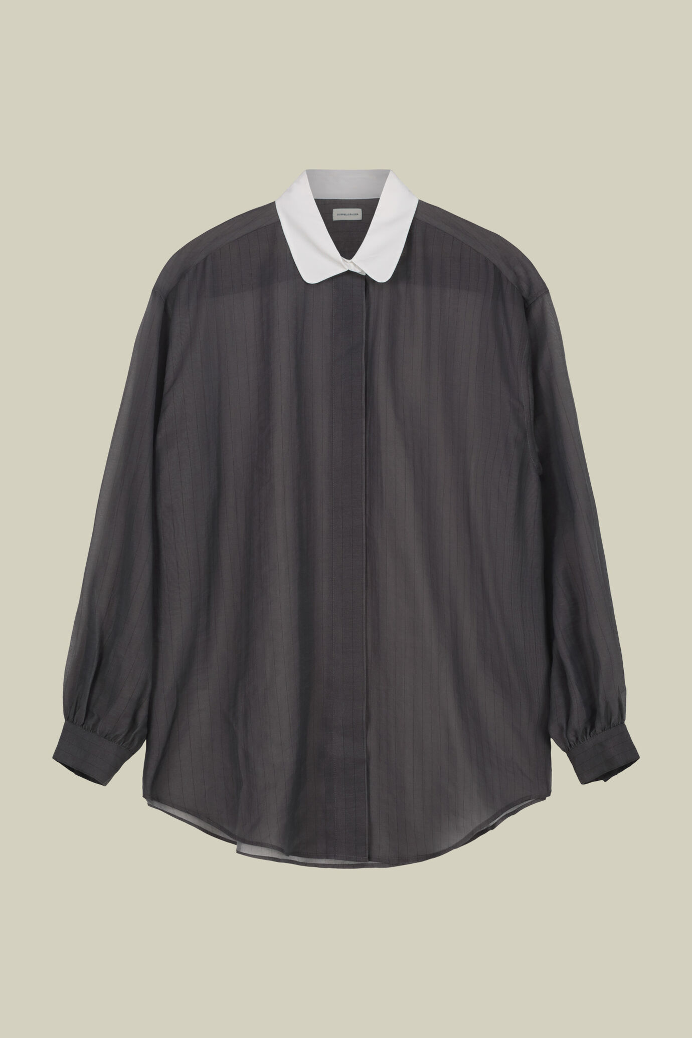 Chemise oversize pour femme, mod&egrave;le &agrave; col uni en tissu ray&eacute; transparent image number 4