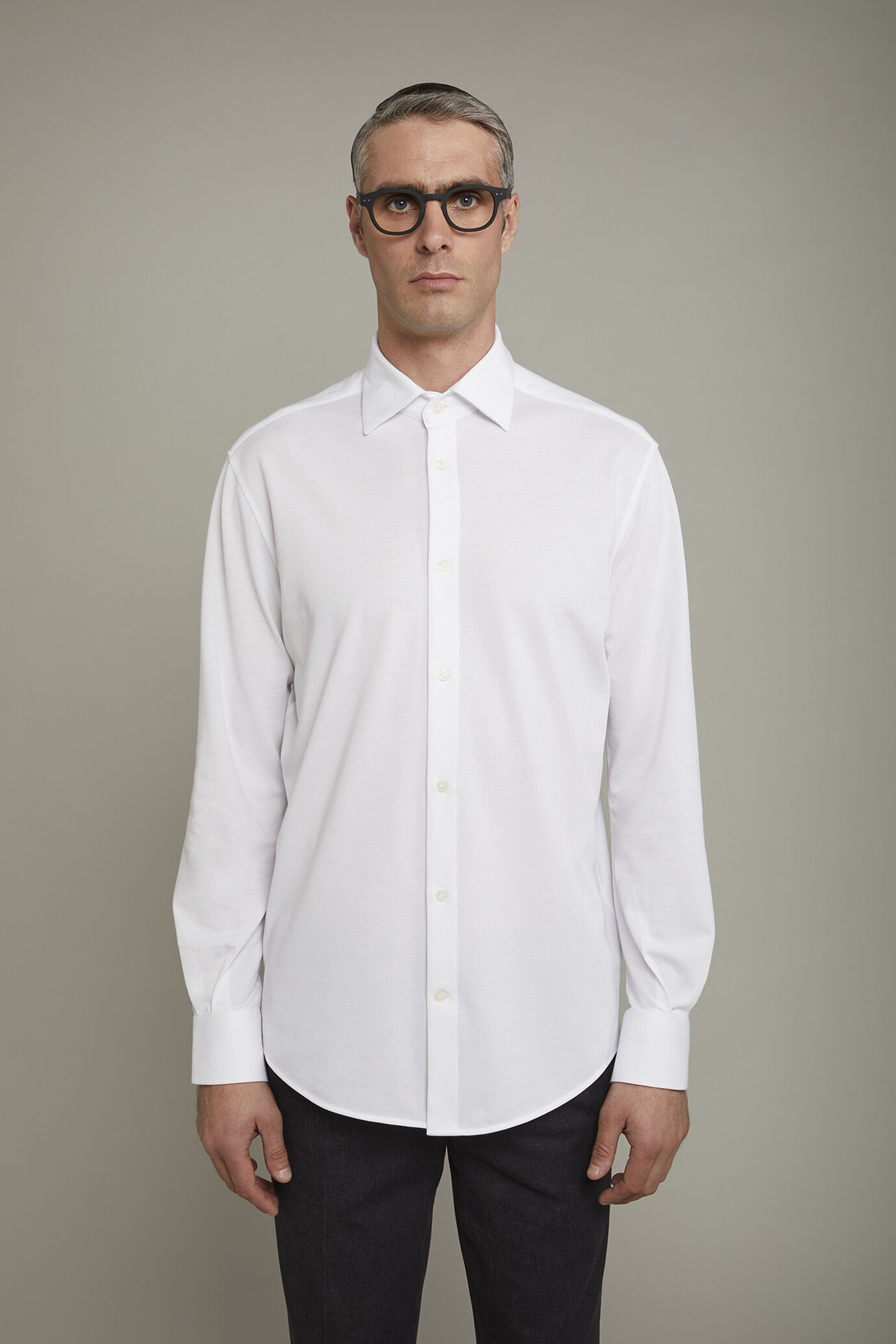 Polo camicia uomo manica lunga con collo classico e tessuto jersey regular fit image number 2