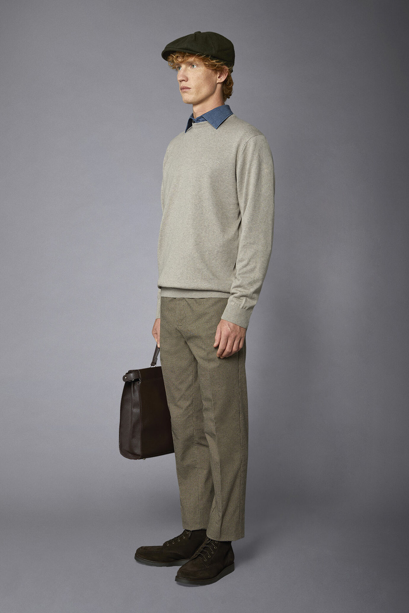 Pullover mit Rundhalsausschnitt aus Wolle und Baumwolle image number 1