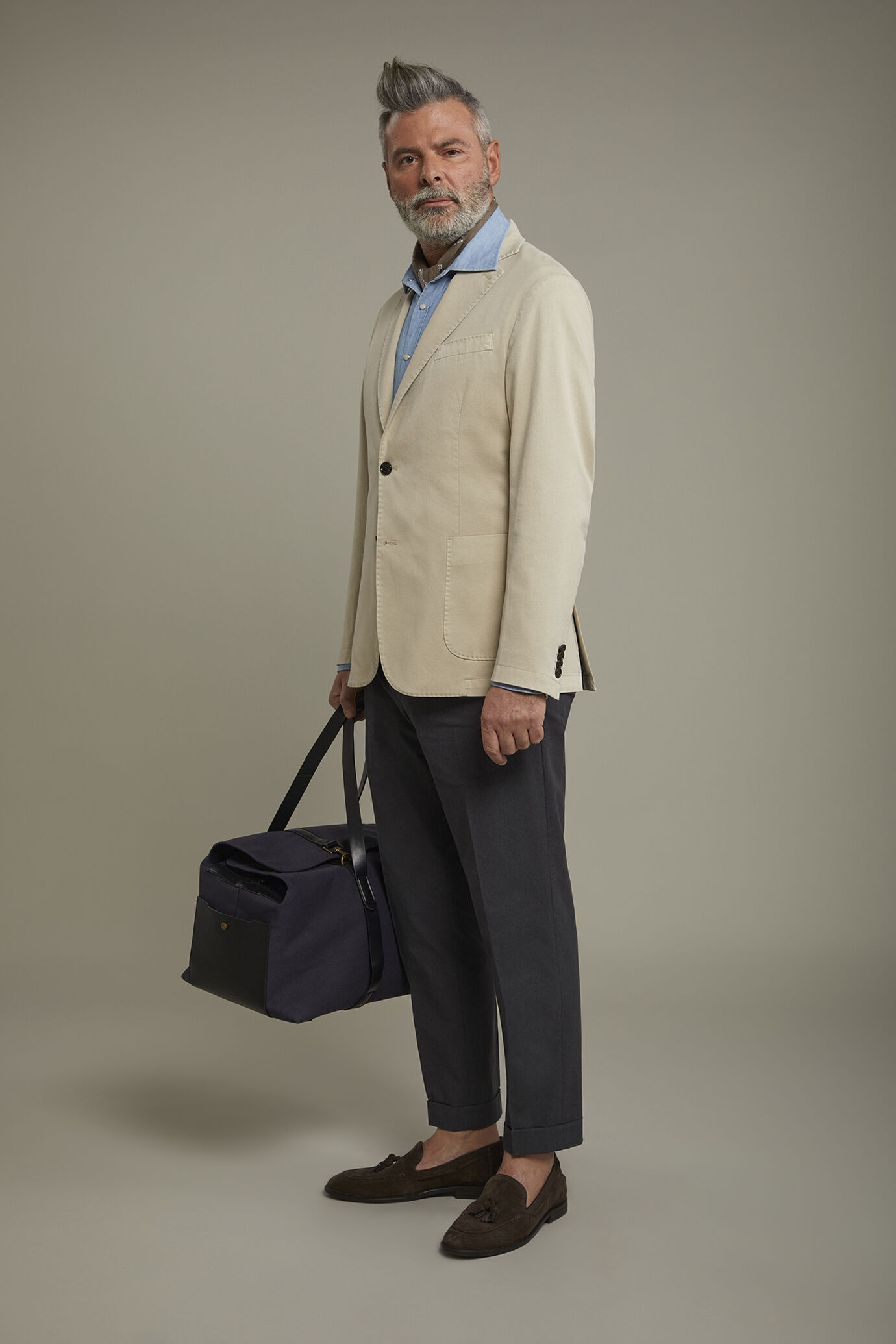 Veste droite homme non doublée avec poches plaquées, de couleur unie, coupe régulière image number 1