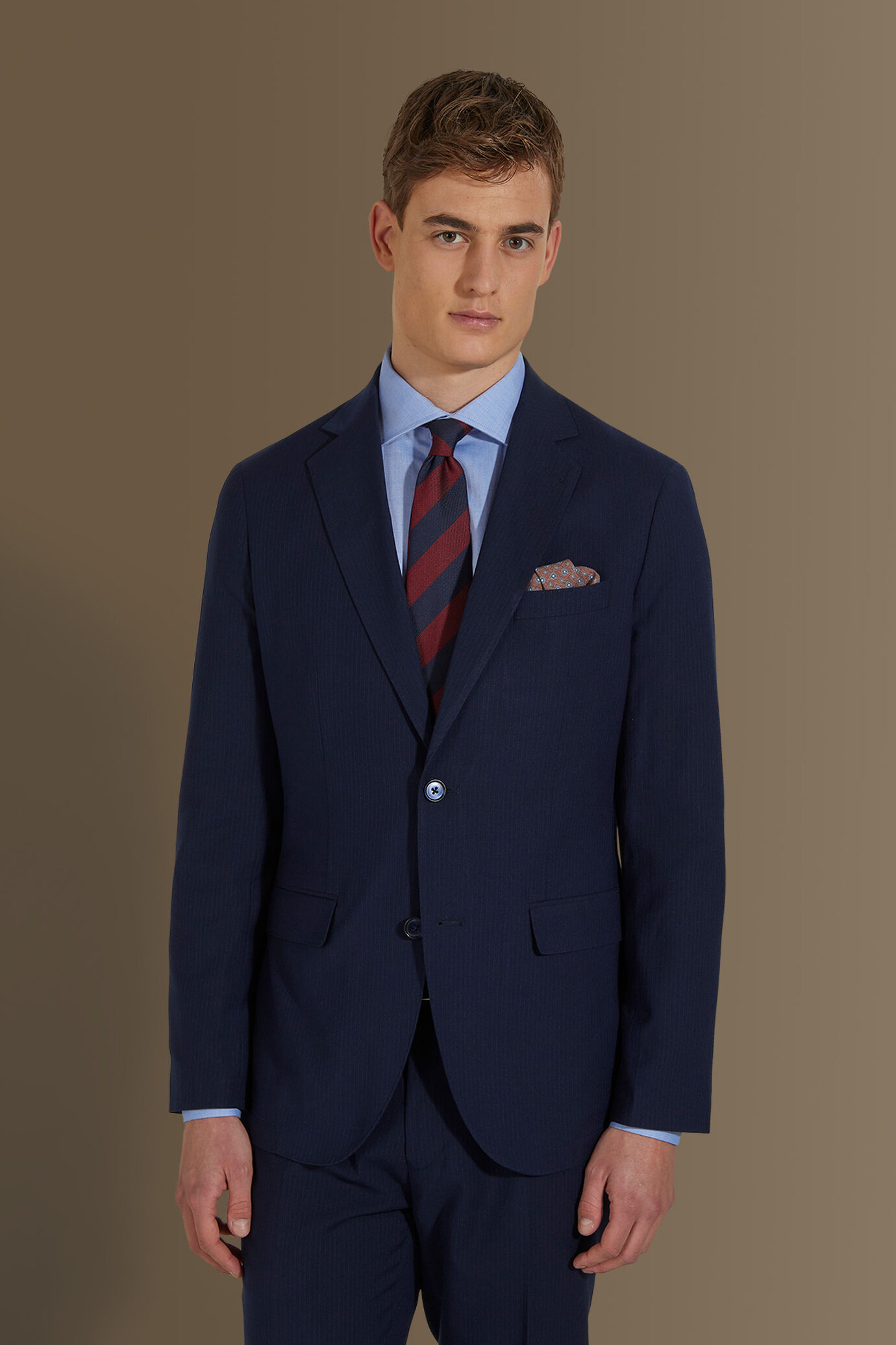 Single breasted suit flat trousers pinstripe fabric image number 1