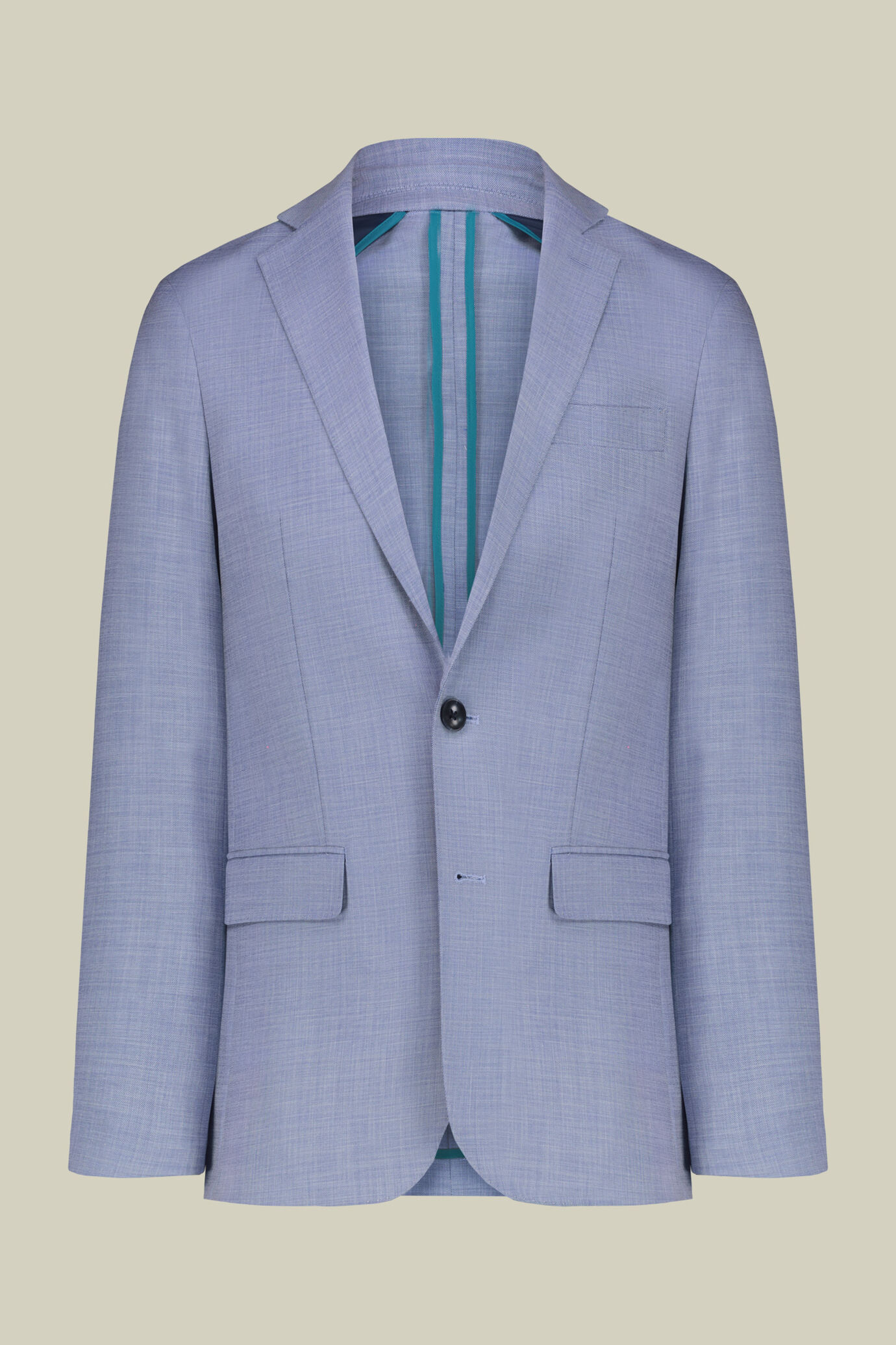 Costume homme à un bouton, tissu grisaille, coupe regular